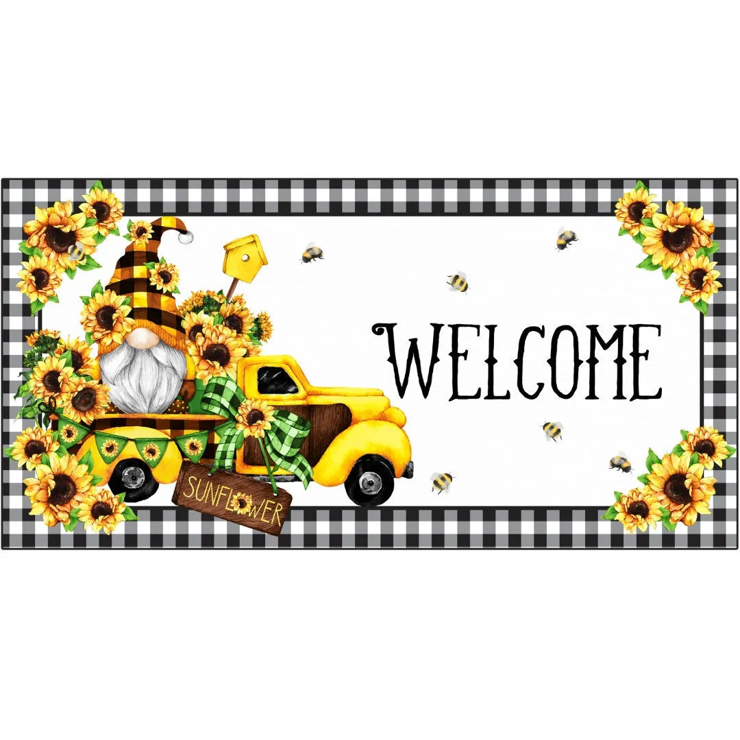 Gnome welcome wreath sign, bee sunflower wreath sign, gnome sunflower wreath sign, welcome truck sign, vintage truck decor