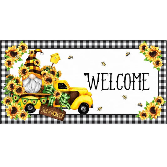 Gnome welcome wreath sign, bee sunflower wreath sign, gnome sunflower wreath sign, welcome truck sign, vintage truck decor