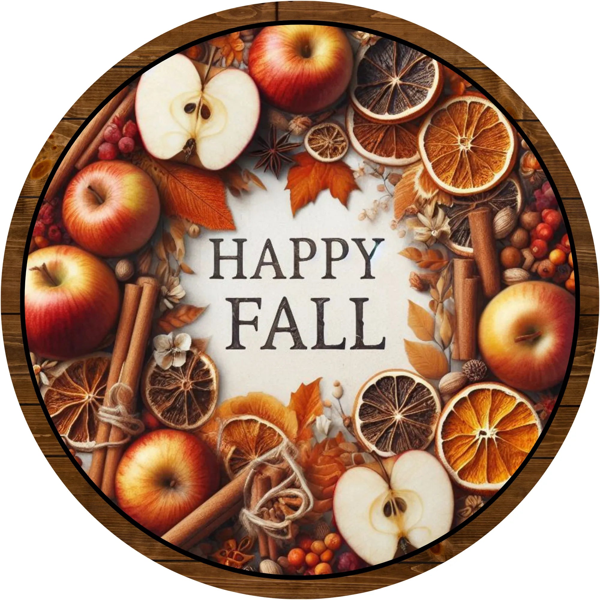 Happy Fall Apple and Orange Sign, Metal Autumn Decor, Cinnamon Stick Harvest Wreath, Rustic Fall Wall Art