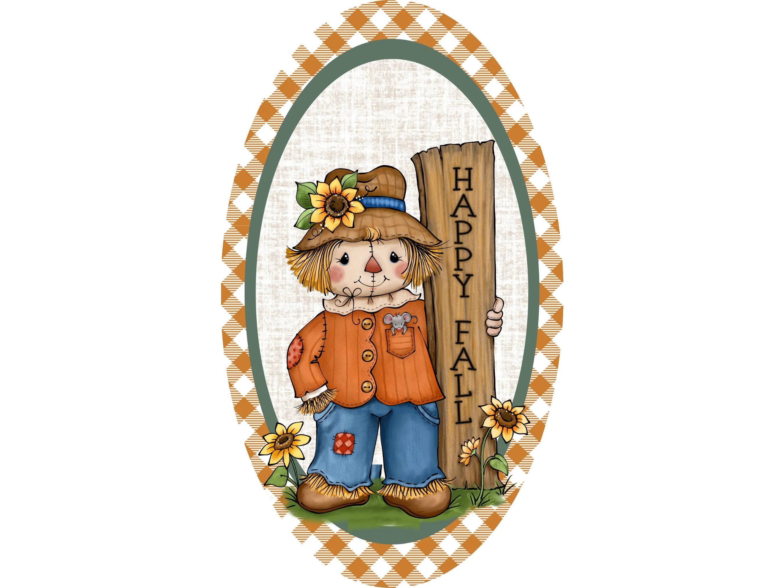 Happy Fall Scarecrow Sign, Metal Autumn Decor, Rustic Fall Oval Sign, Harvest Porch Decor