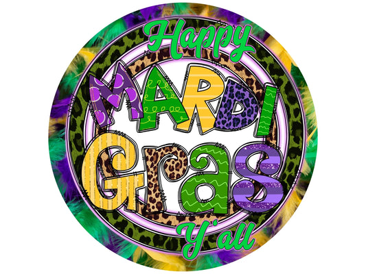 Happy Mardi Gras animal print feathers wreath sign, leopard print polka dot Carnival Mardi Gras wreath attachement