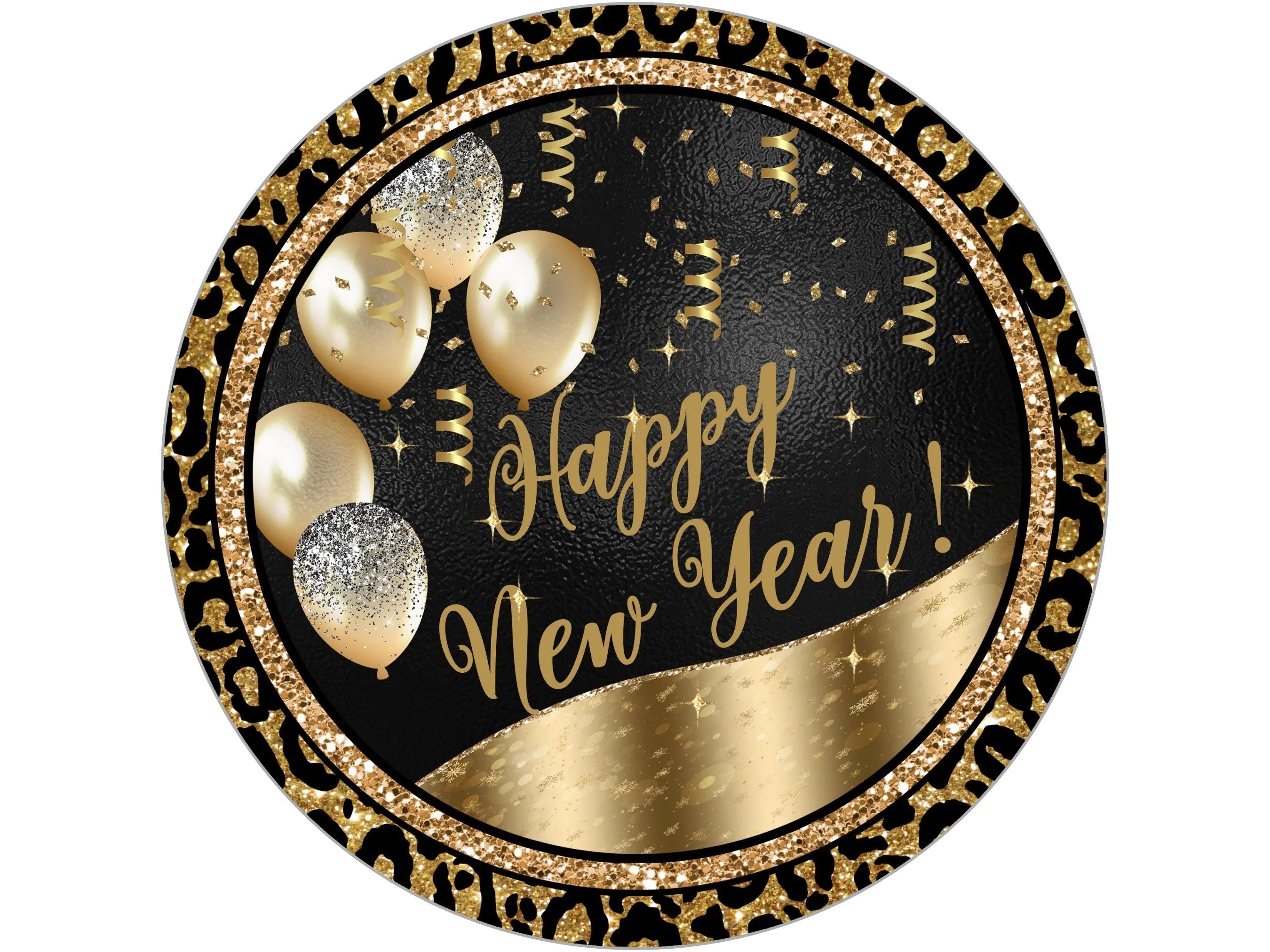 happy new year's day balloons wreath sign, sign for January, sign for New Year