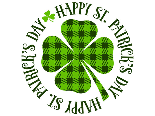 Happy St Patrick's Day wreath sign, green buffalo check Shamrock sign, shamrock metal sign