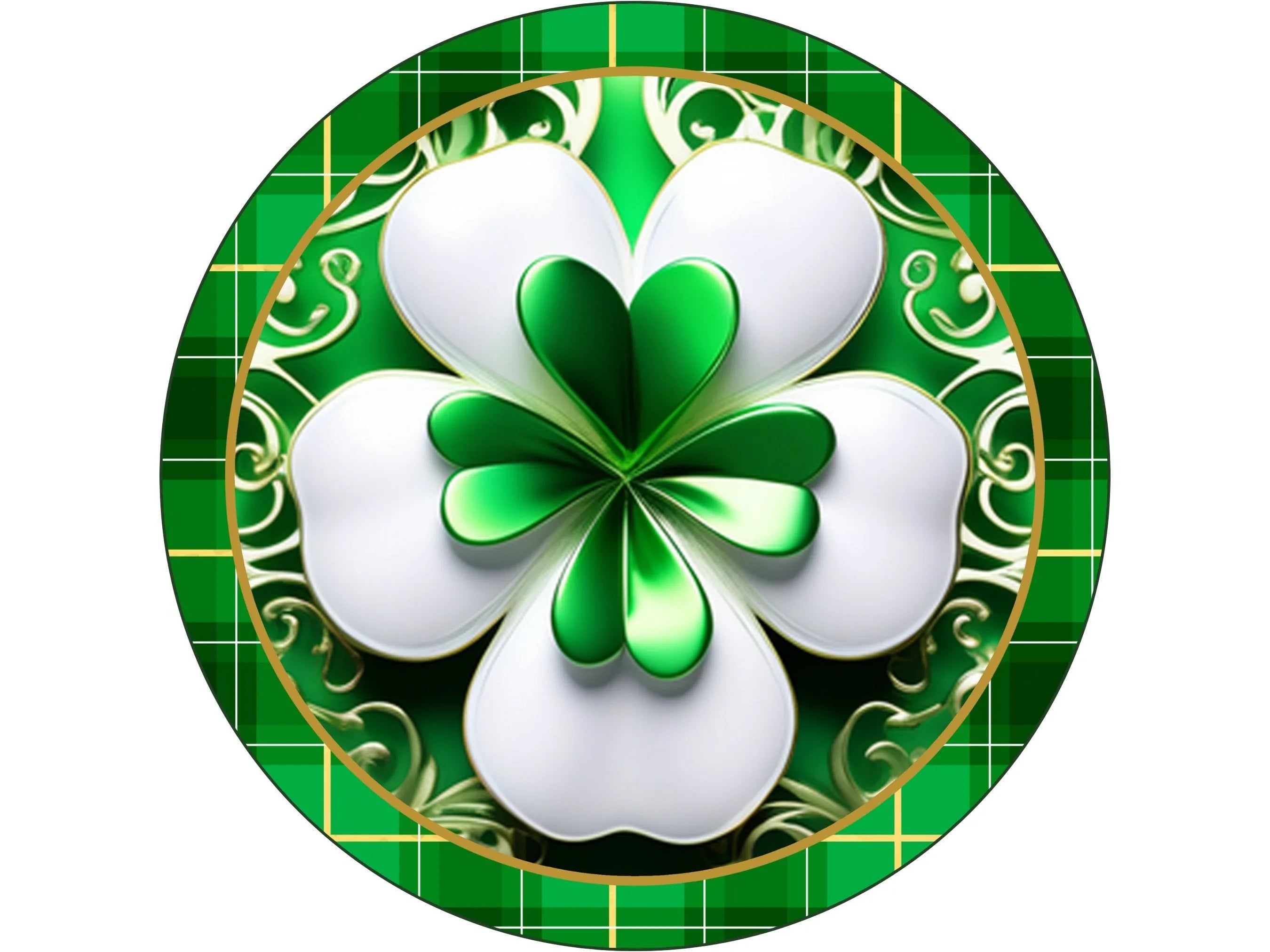 Happy St Patrick's Day wreath sign, green plaid Shamrock sign, shamrock metal sign