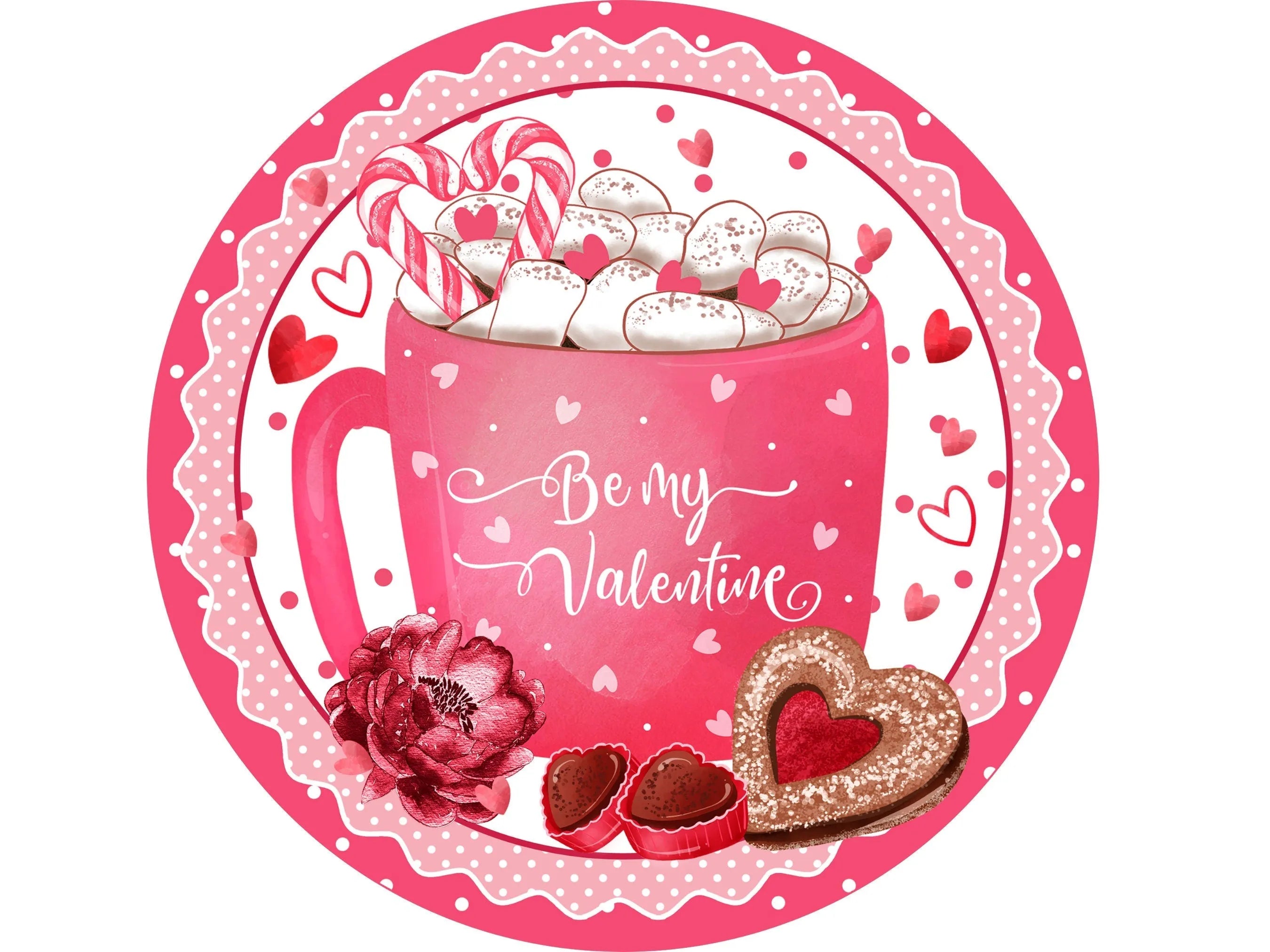 Happy Valentine's Day cup of hot cocoa wreath sign, sign for February, sweet sayings sign for Valentine's Day