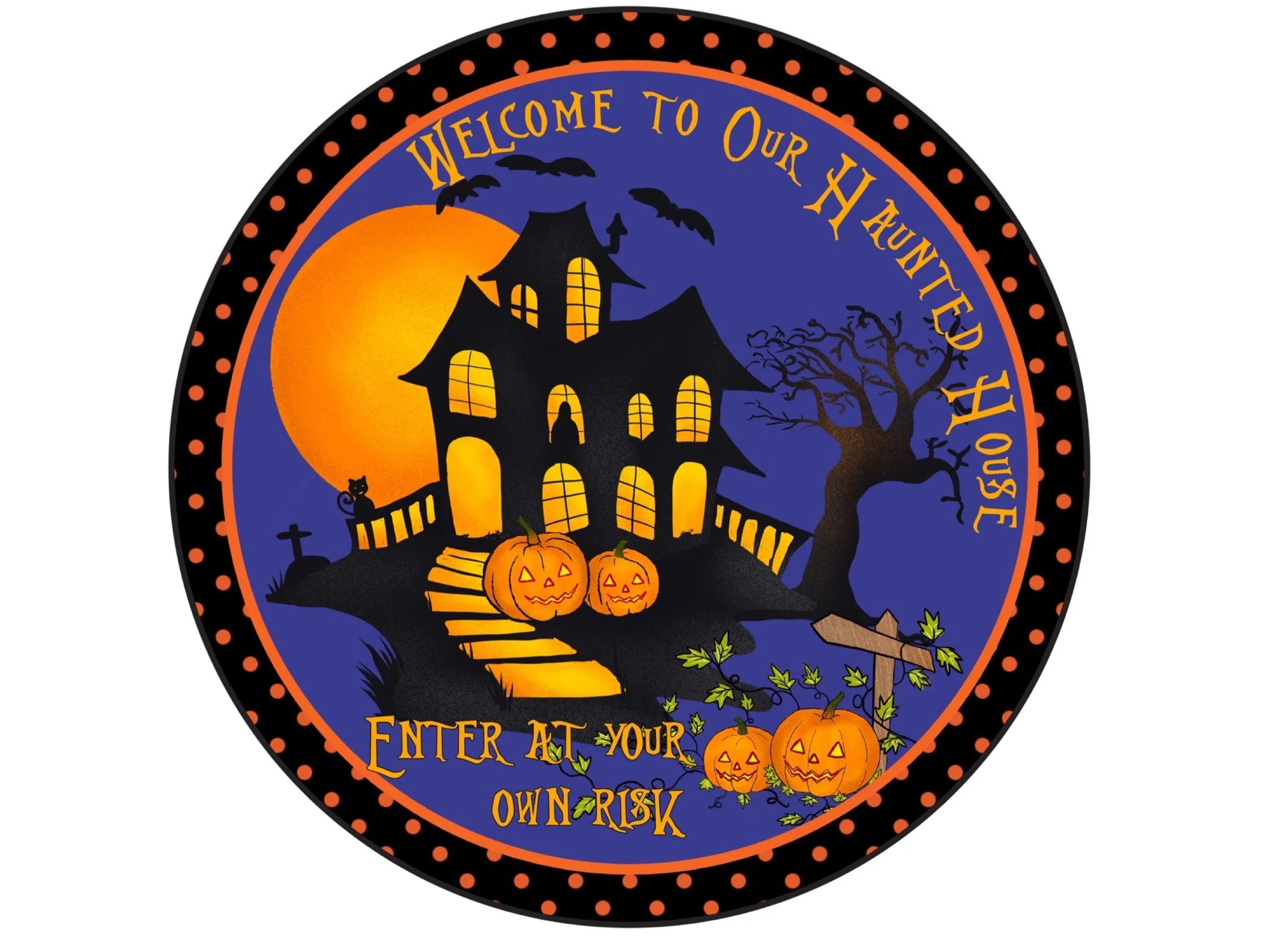 Haunted House Halloween Metal Sign, Spooky Jack-o'-Lantern Decor, Scary Witching Hour Decor, Halloween Door Hanger, Fall Porch Decor