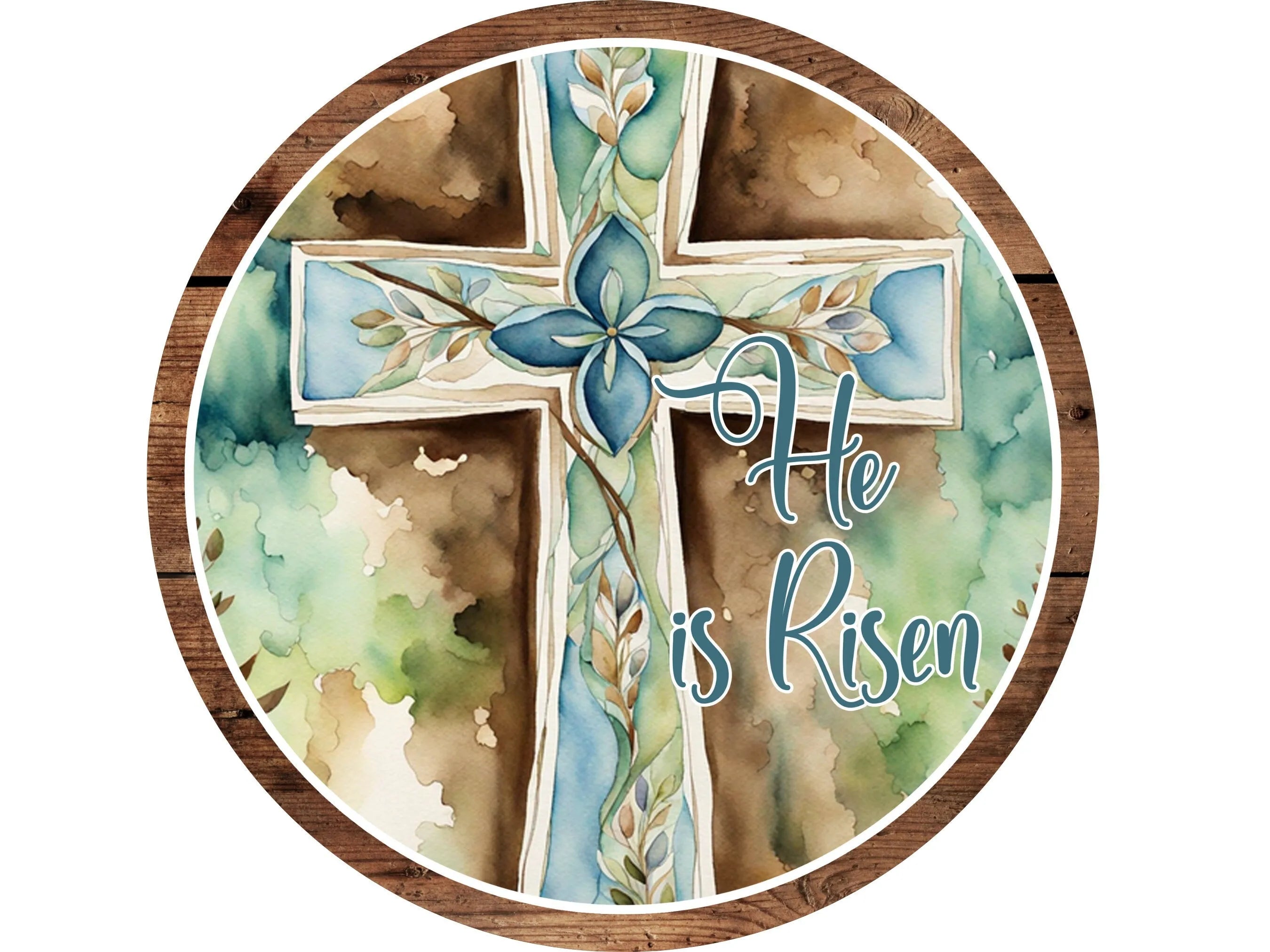 He is Risen farmhouse rustic barn wood floral cross wreath sign, floral religious wooden cross decor, Christian church sign, Easter sign