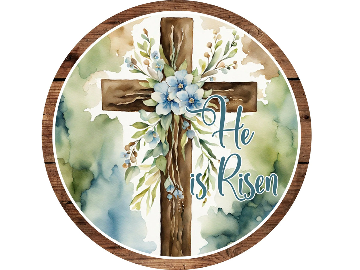 He Is Risen Rustic Barn Wood Floral Cross Easter Wreath Sign Style 2