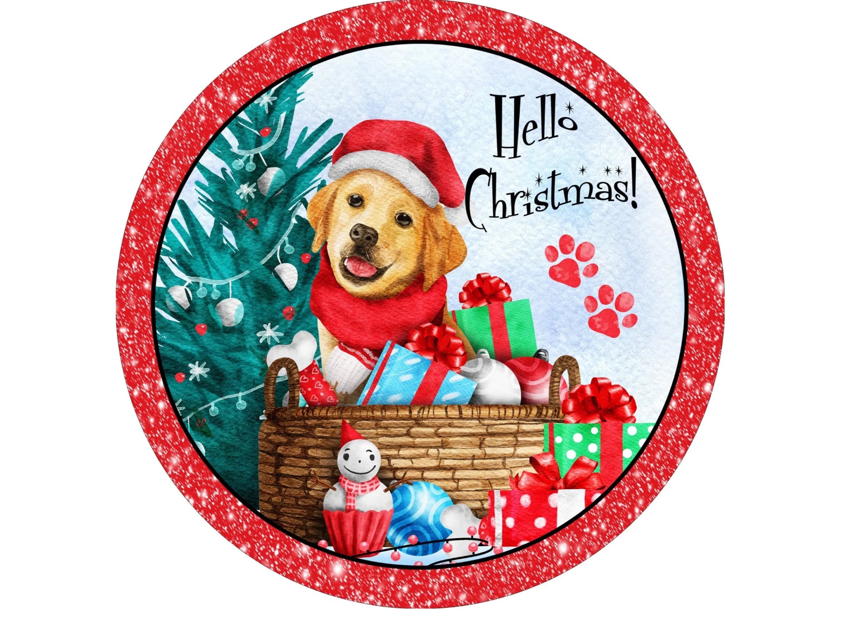 hello Christmas  dog Christmas wreath sign, sign for Christmas, sign for dog lover, sign for December