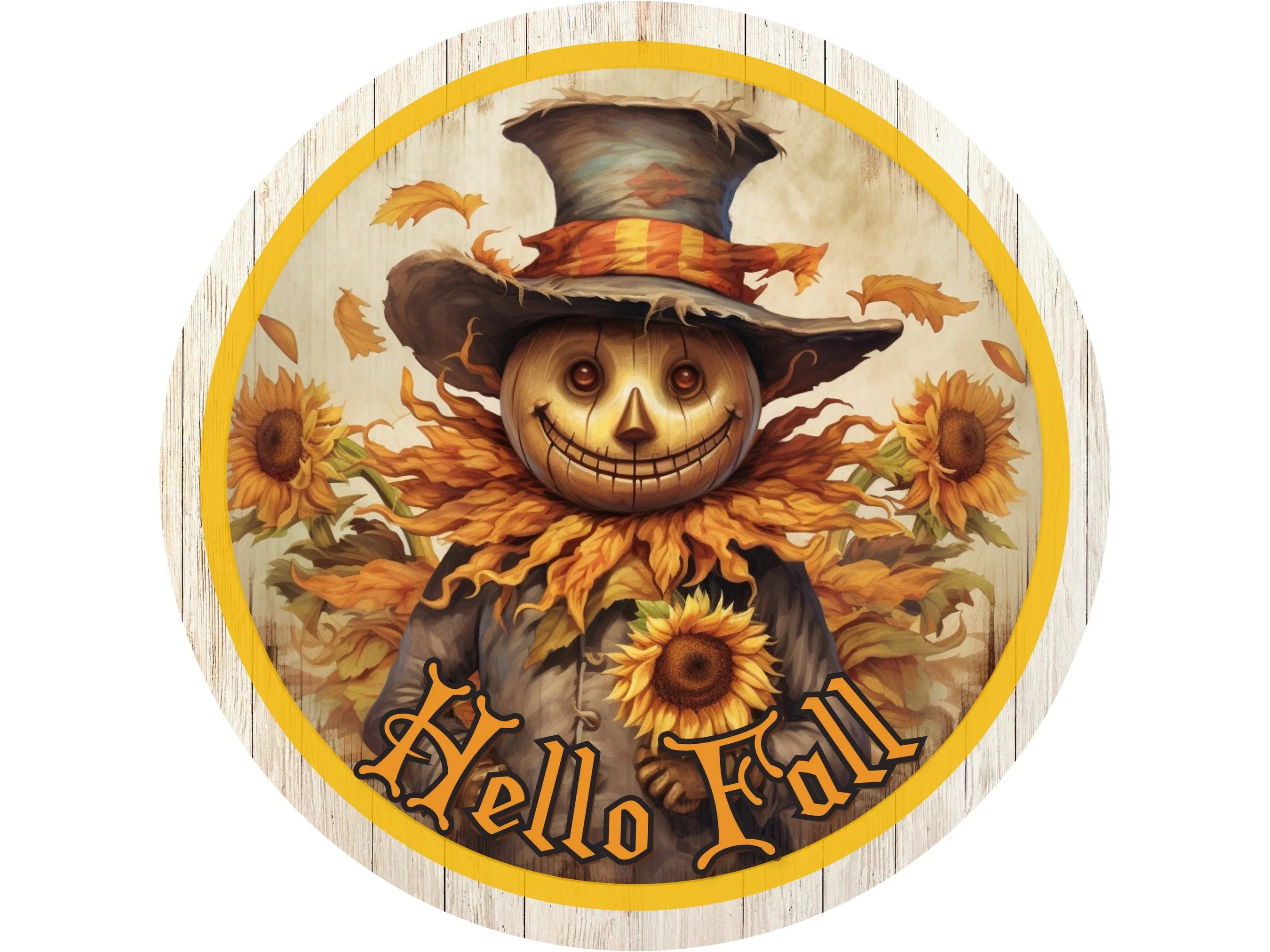 Hello Fall Scarecrow Metal Sign, Autumn Decor, Sunflower Art, Fall Harvest Decoration, Rustic Home Decor ,Perfect Seasonal Gift