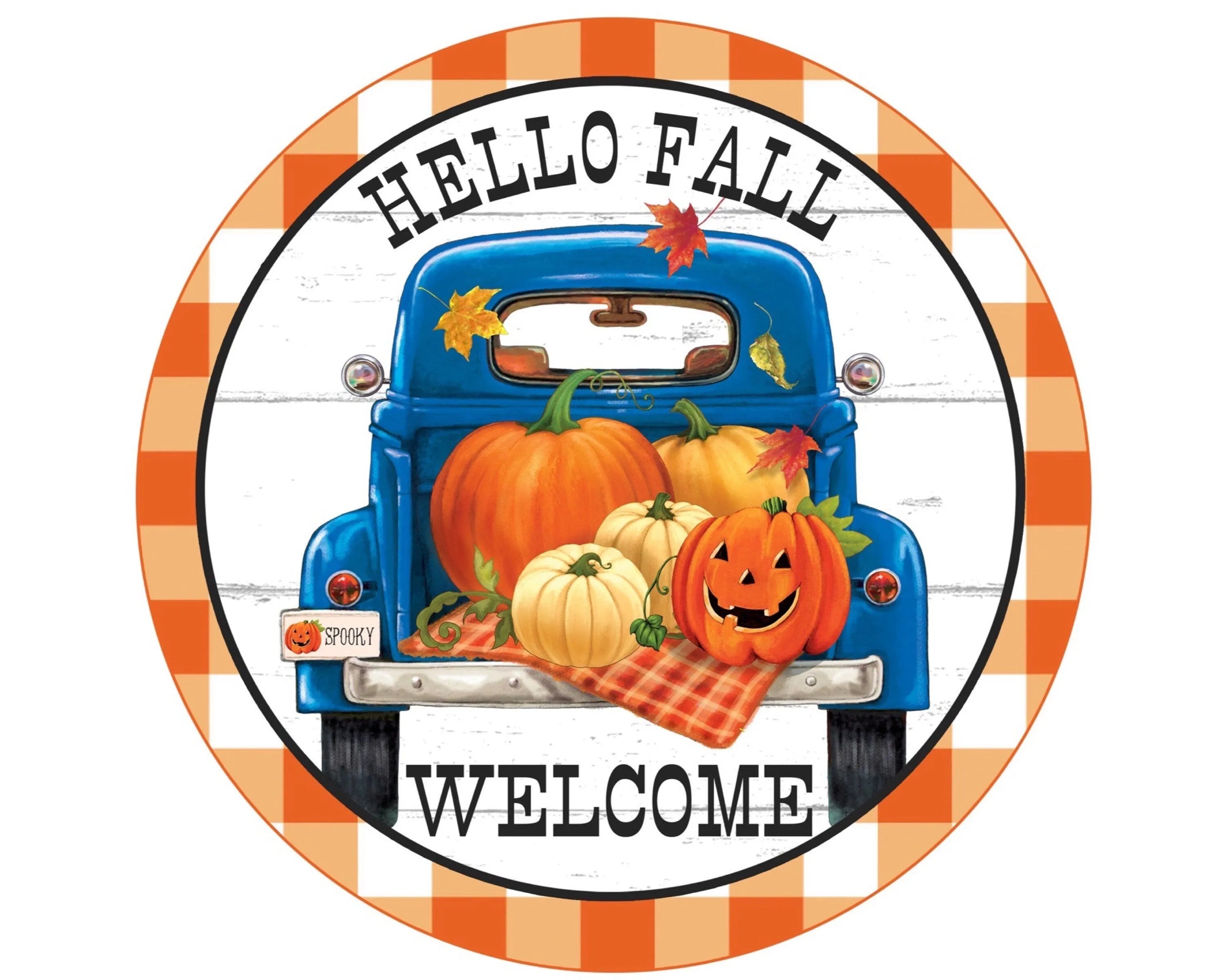 Hello Fall Wreath Sign, fall pumpkin wreath attachment, antique truck sign, fall vintage truck sign, fall party, farmhouse fall sign