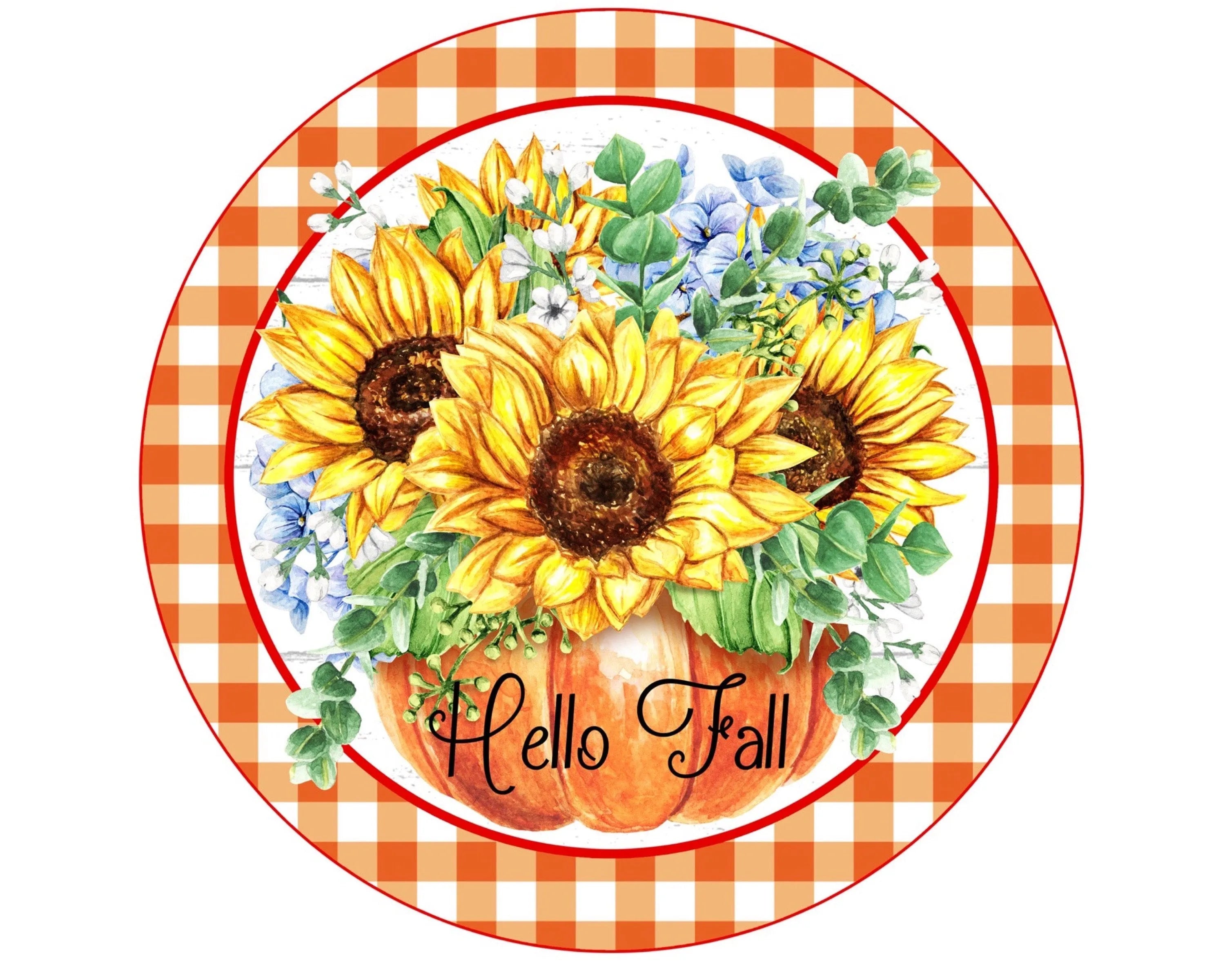 Hello Fall Wreath Sign, fall pumpkin wreath attachment, pumpkin and sunflower decor, pumpkin party, fall party, farmhouse fall sign