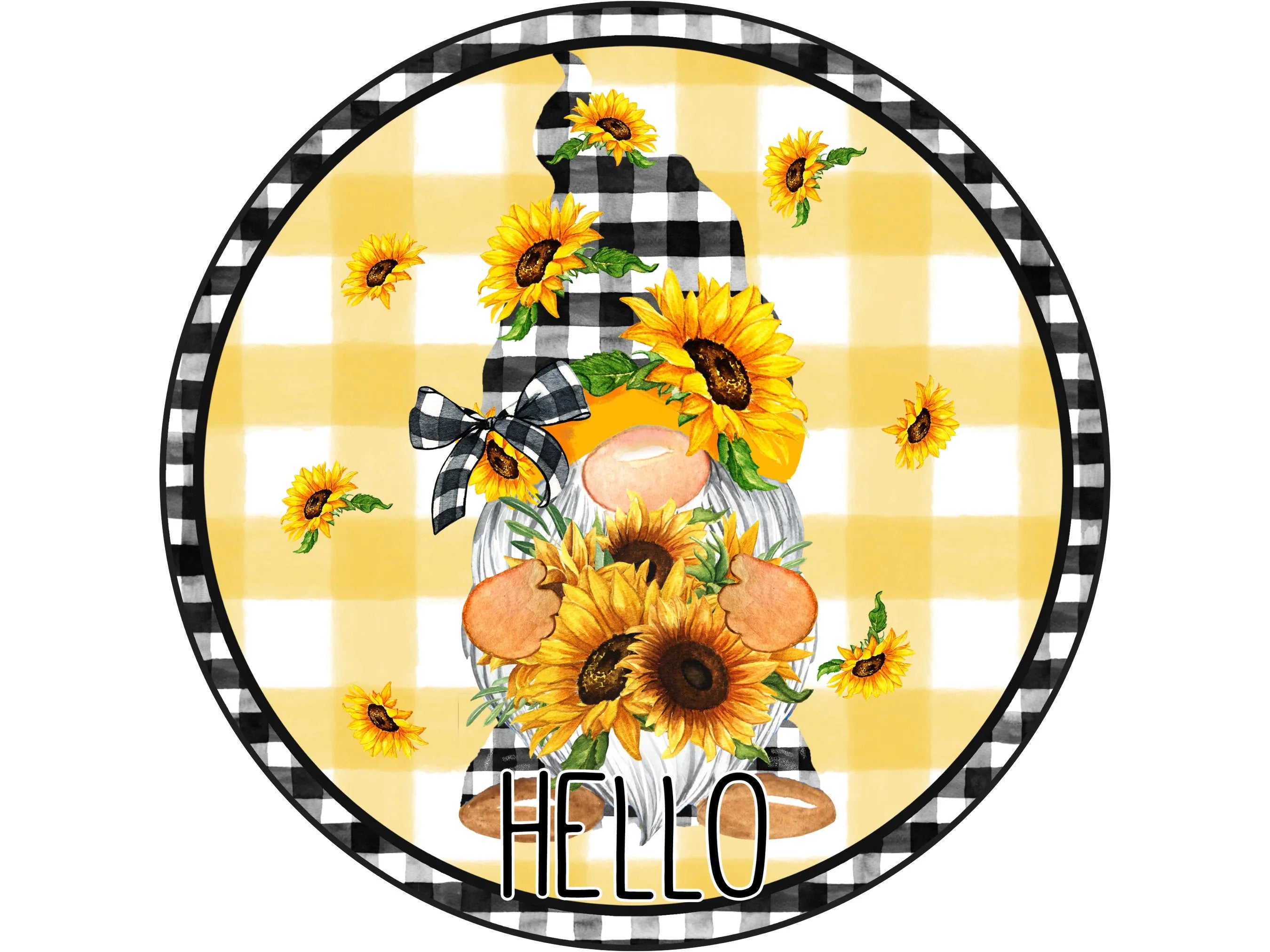 Hello Sunflower Gnome Metal Sign, Rustic Home Decor, Fall Decoration, Cute Gnome Art, Sunflower Theme, Perfect Gift for Autumn Lovers