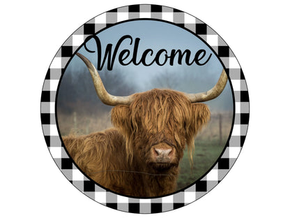 highland cow welcome wreath sign, highland cow welcome sign, farm life welcome sign, farmhouse cow sign, highland cows and pasture sign