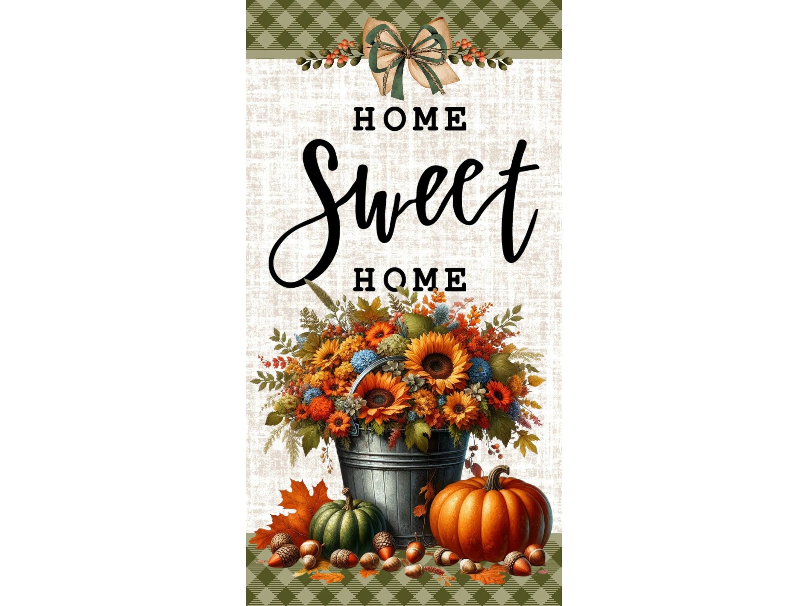 Home Sweet Home Fall Sign, Vertical Metal Autumn Decor, Pumpkin and Sunflower Sign, Thanksgiving Wall Art