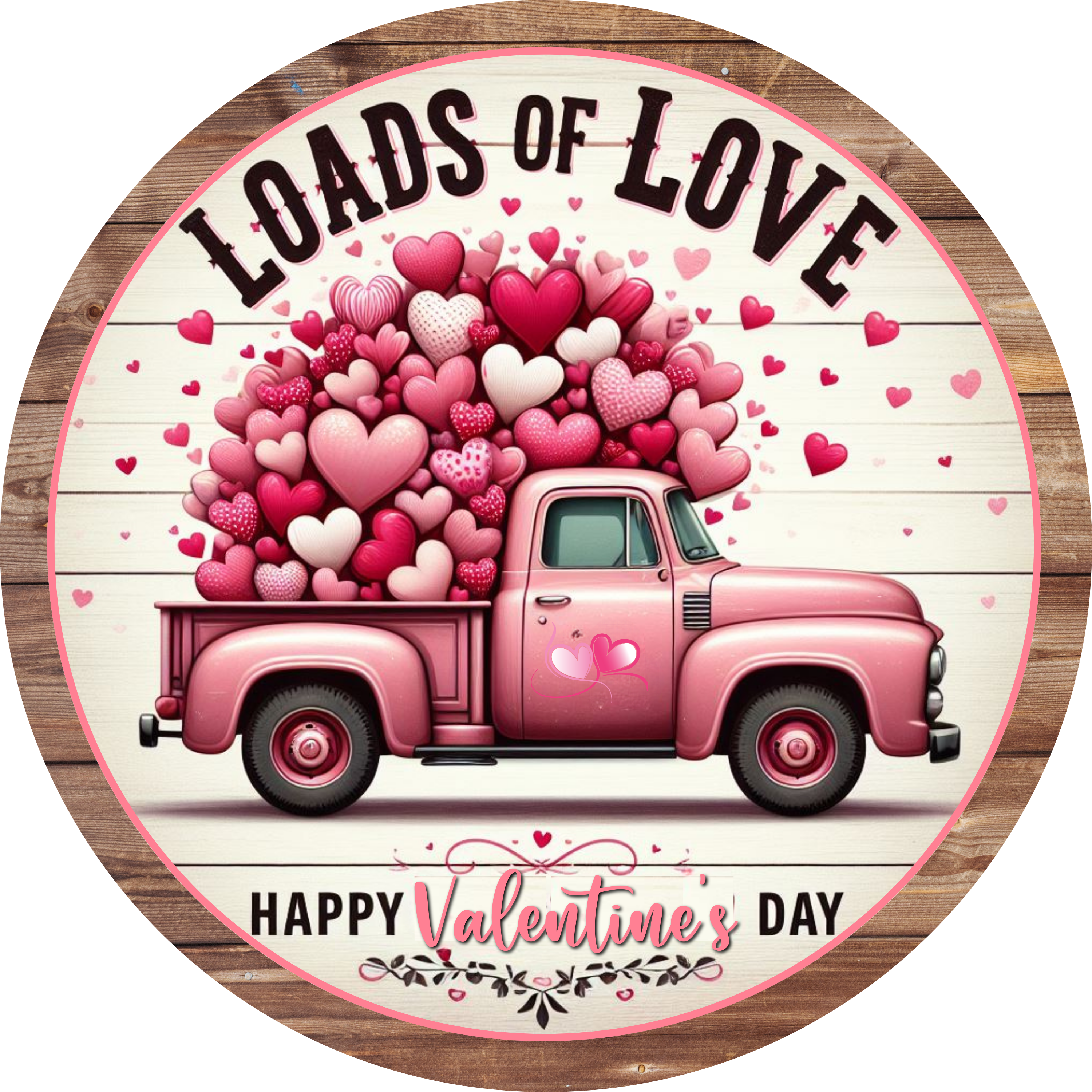 Loads of Love Valentine's Day Sign, Pink Vintage Truck Wall Art, Rustic Heart Decor, Romantic Farmhouse Gift, Holiday Home Sign