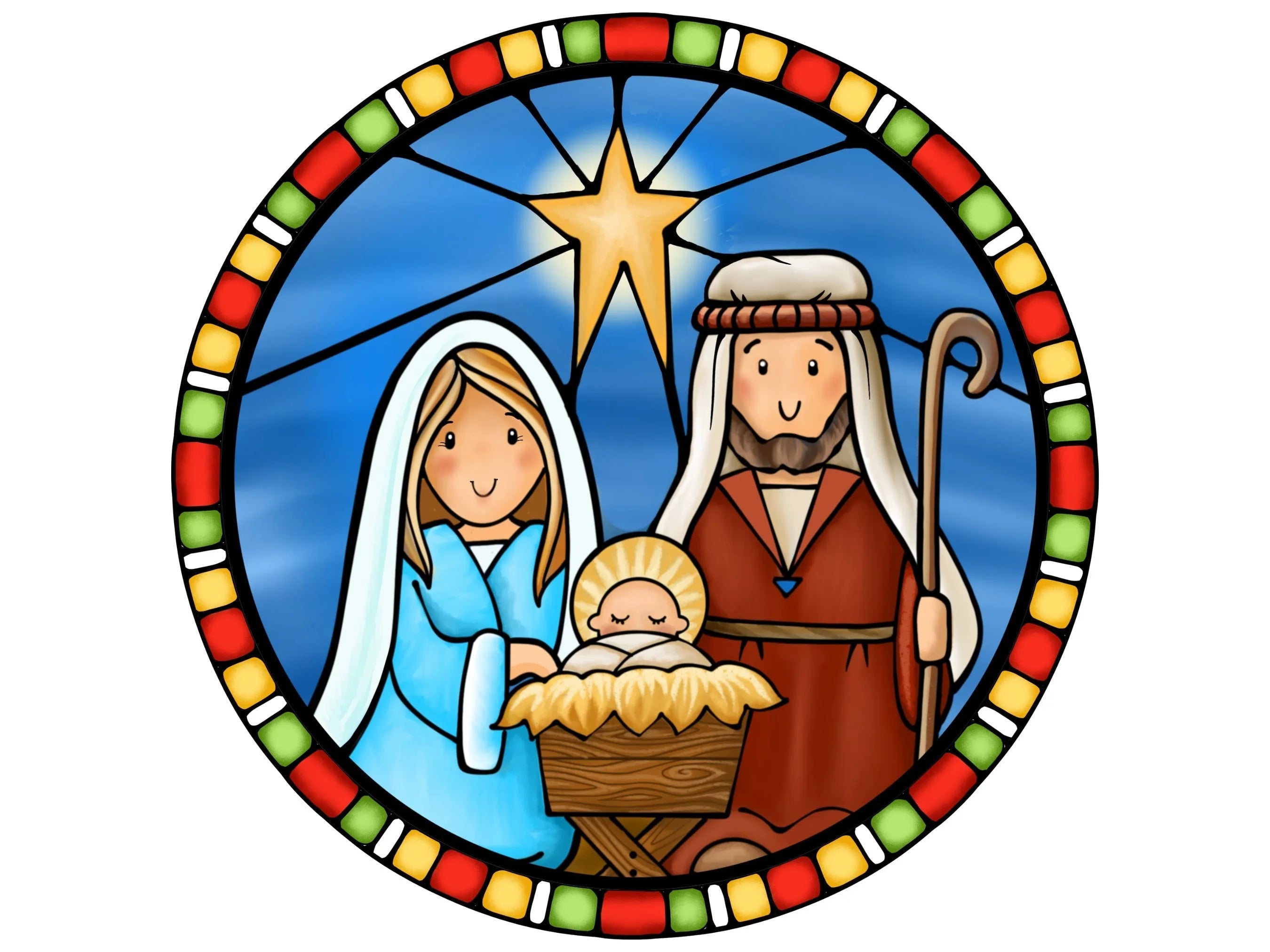 Mary with Joseph and Baby Jesus stained glass sign, Baby Jesus stained glass sign, Jesus stained glass window sign, church stained glass