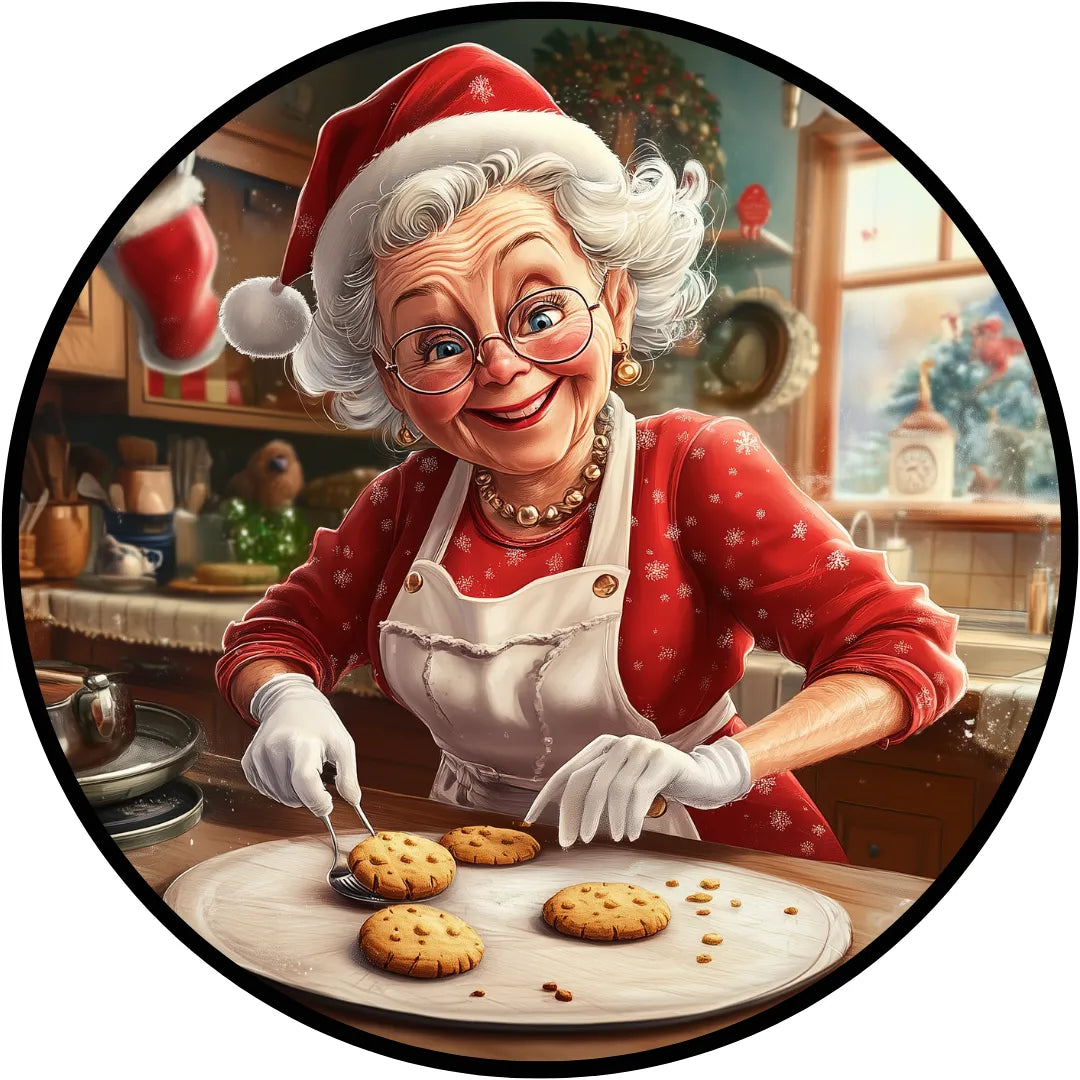 Mrs. Claus Baking Cookies Sign, Christmas Kitchen Decor, Vintage Holiday Wall Art