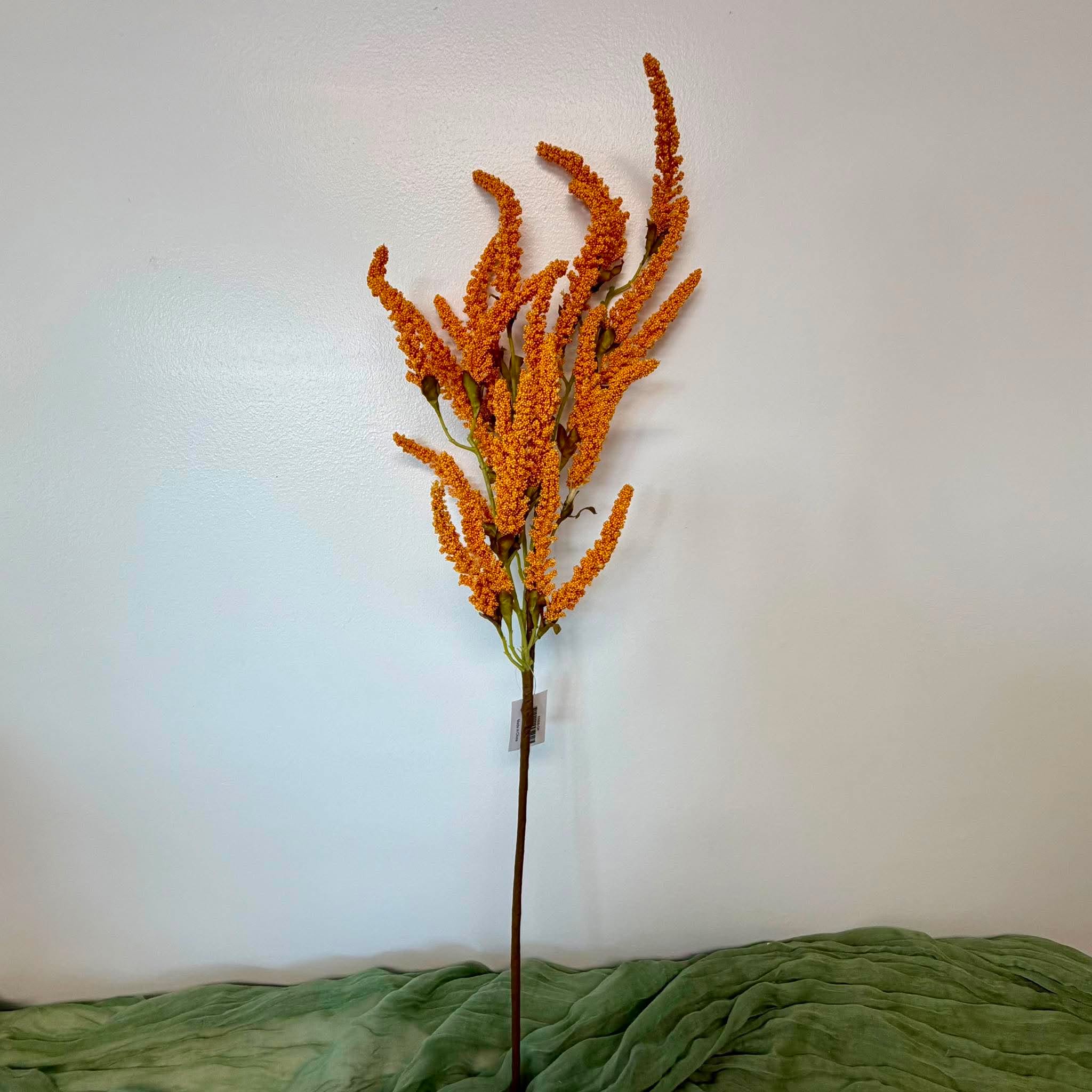 30 Inch Orange Millet Spray with Clustered Seed Plumes for Fall Wreaths