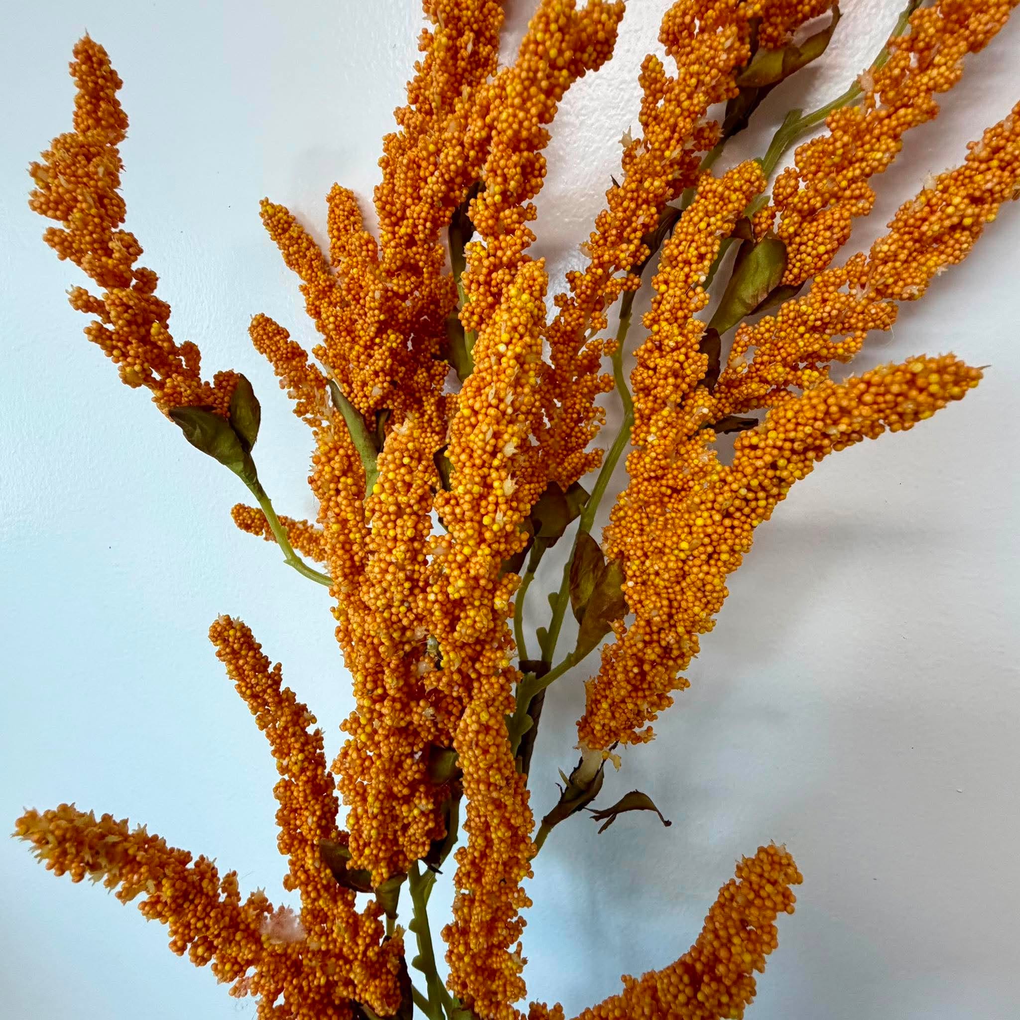 Close Up of Orange Millet Seed Plume Texture on Fall Wreath Stem