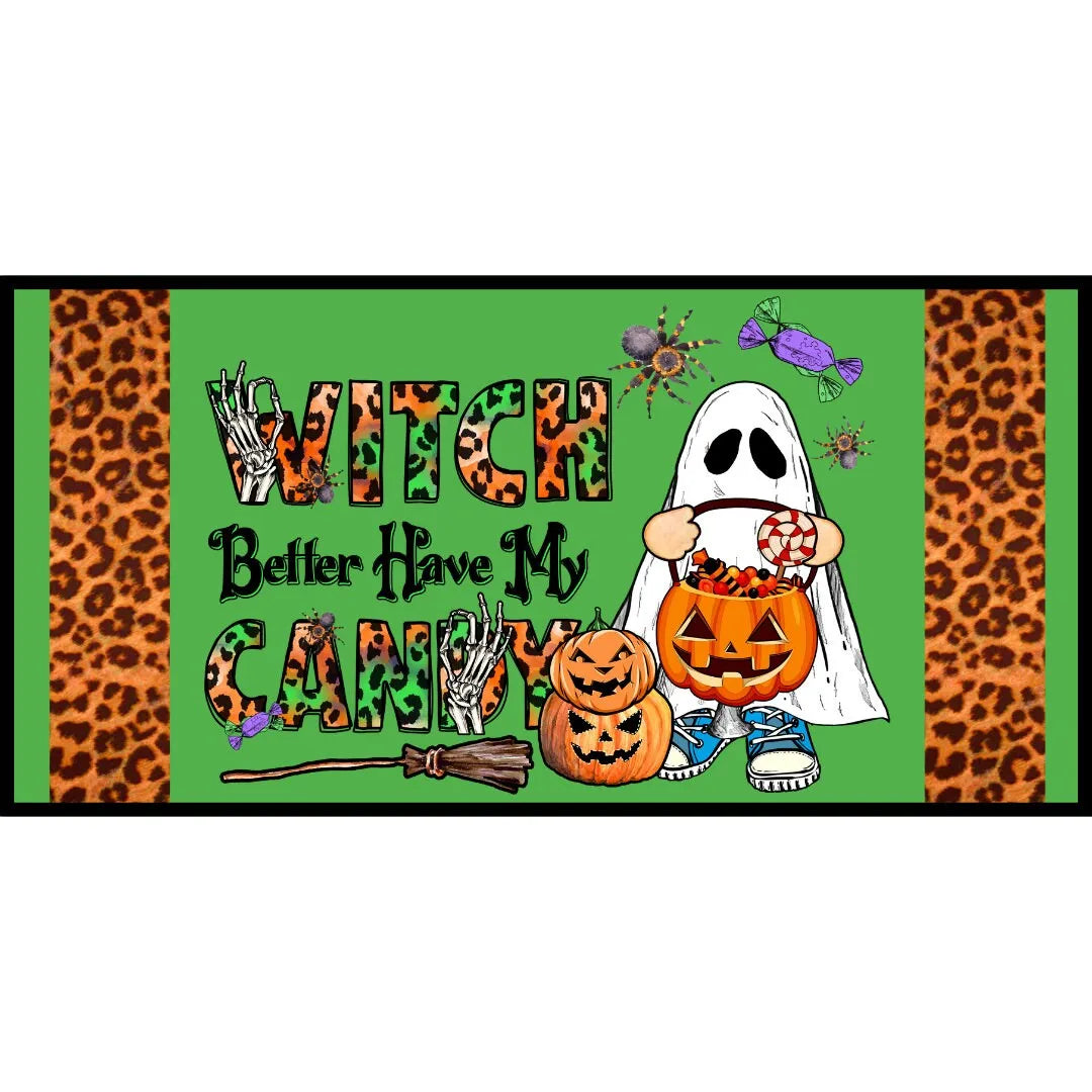 orange leopard print Witch Better ghost Halloween wreath sign, Witch Better Have My Candy sign