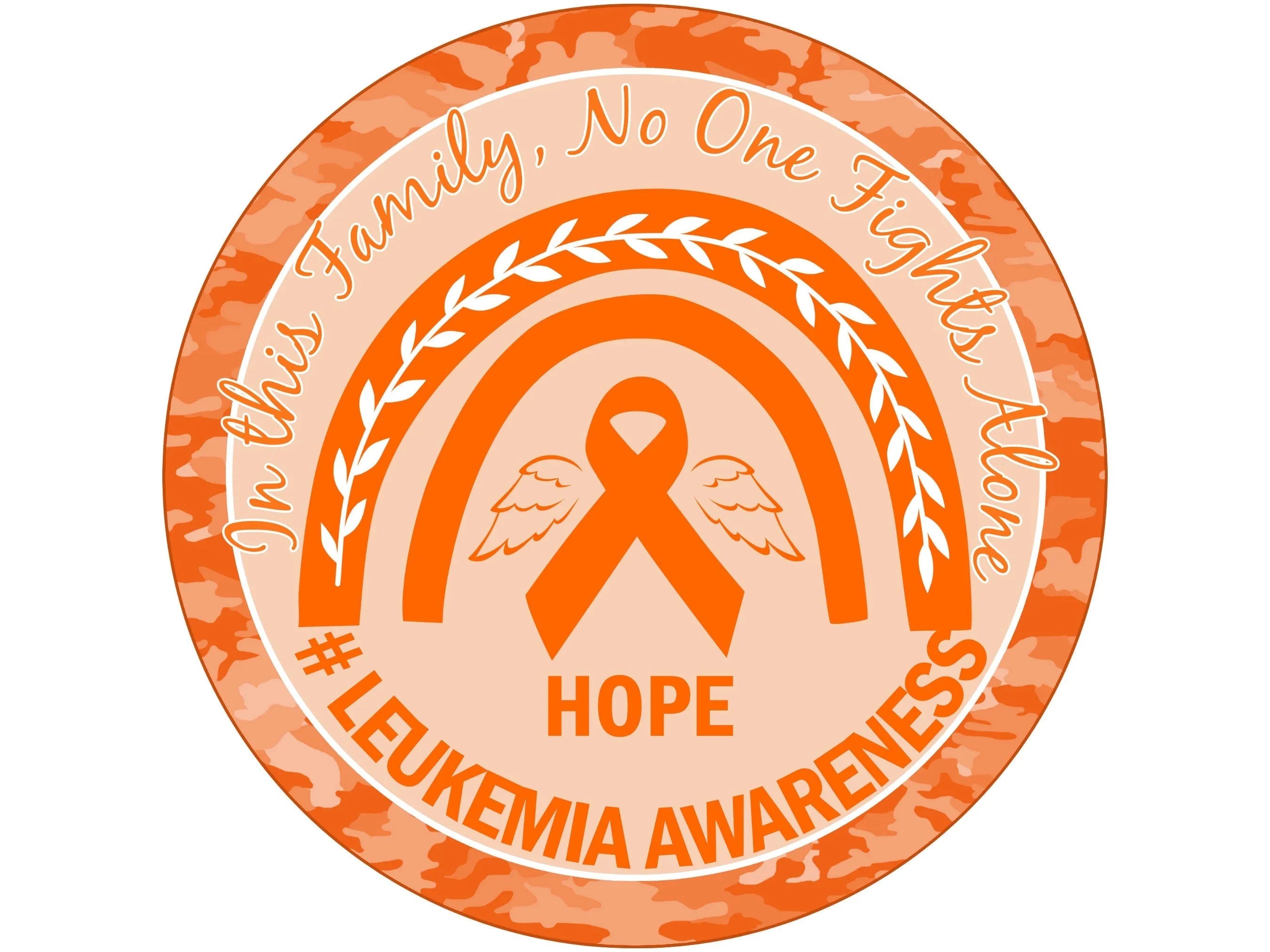 orange Leukemia Awareness rainbow ribbon wreath sign, sign for September, cancer support wreath attachment