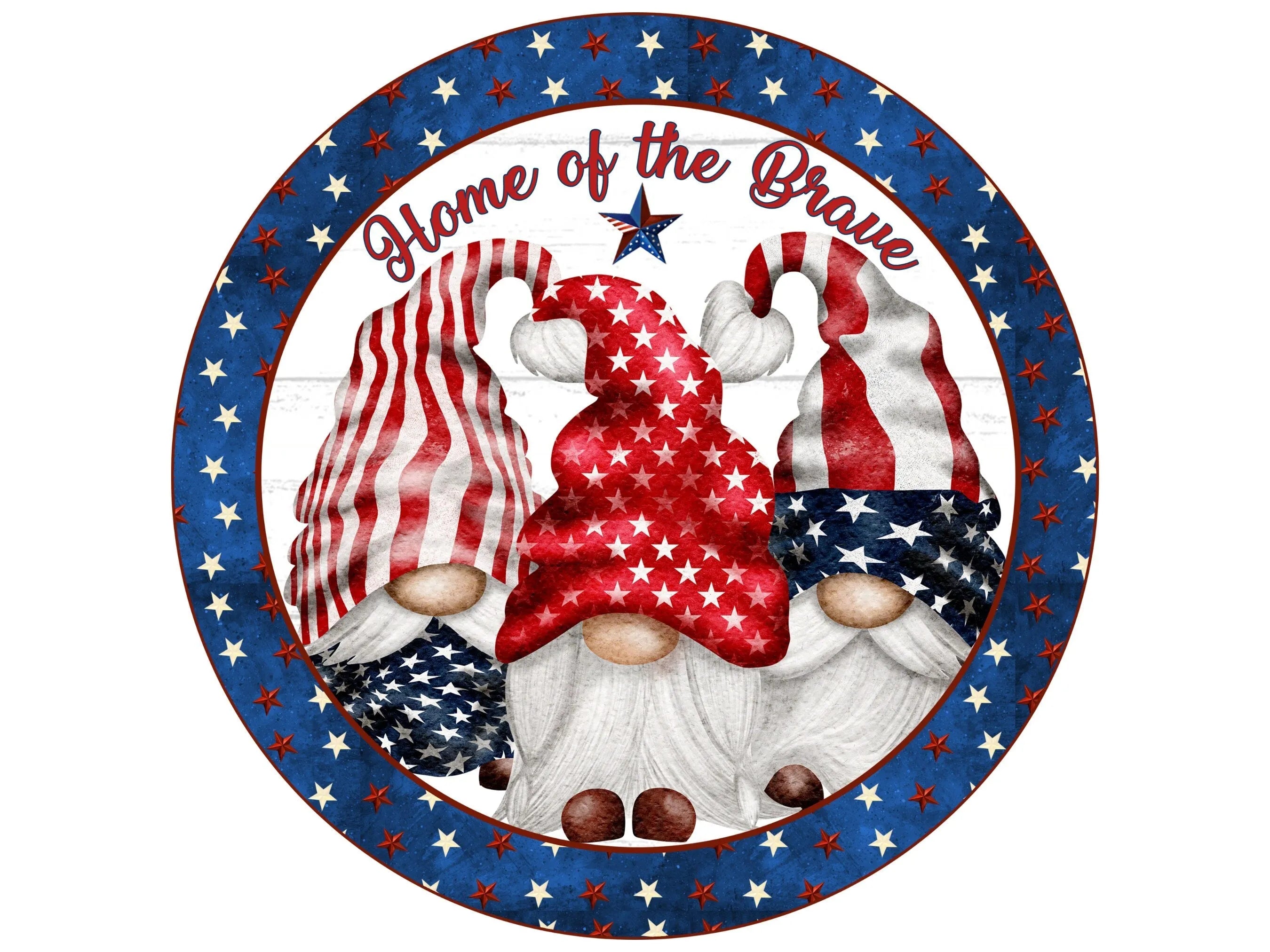 Patriotic Gnome Stars and Stripes wreath sign, Gnome 4th of July wreath attachment, Home of the Brave wall art