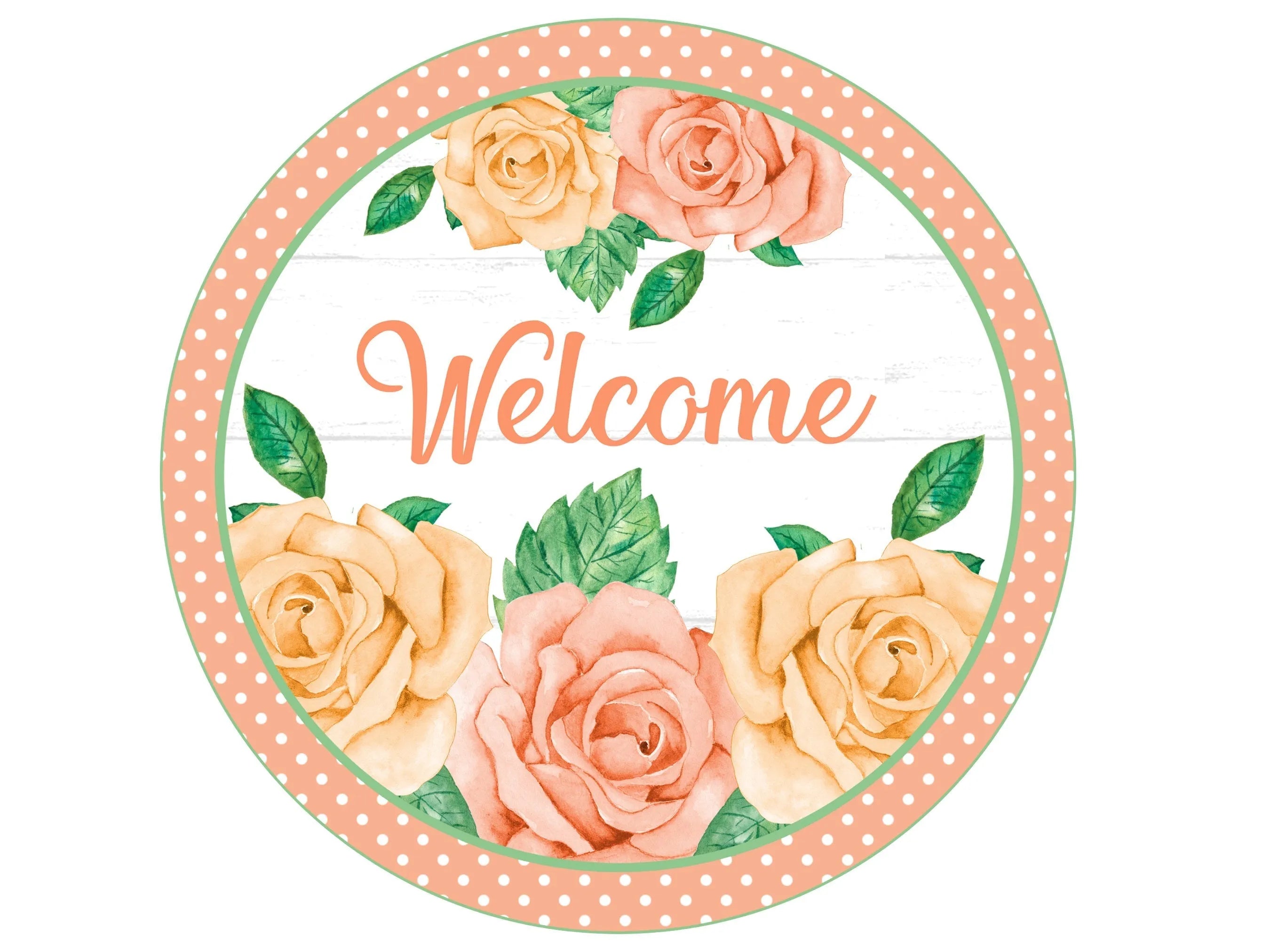 peach and pink roses shiplap welcome wreath sign, farmhouse polka dot pastel wall art, sign for farmhouse kitchen