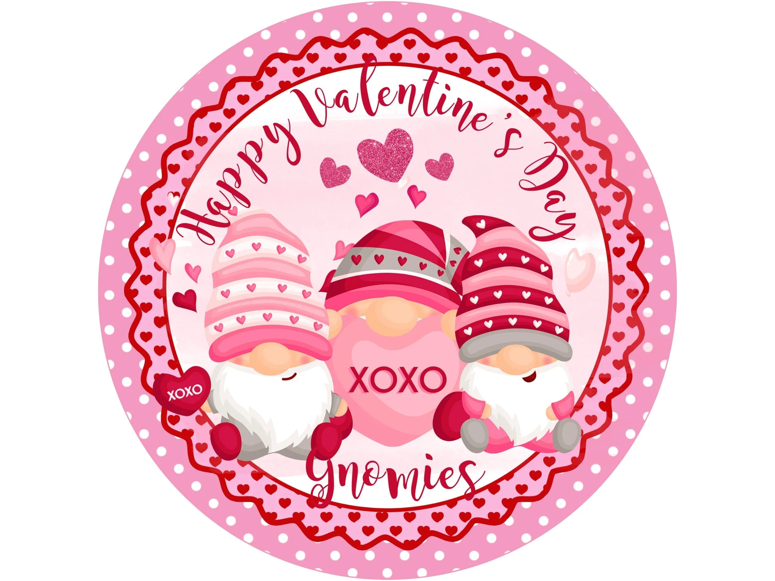 pink and red gnome valentine's day wreath sign, gnome friends sign for February, sign for Valentine's Day