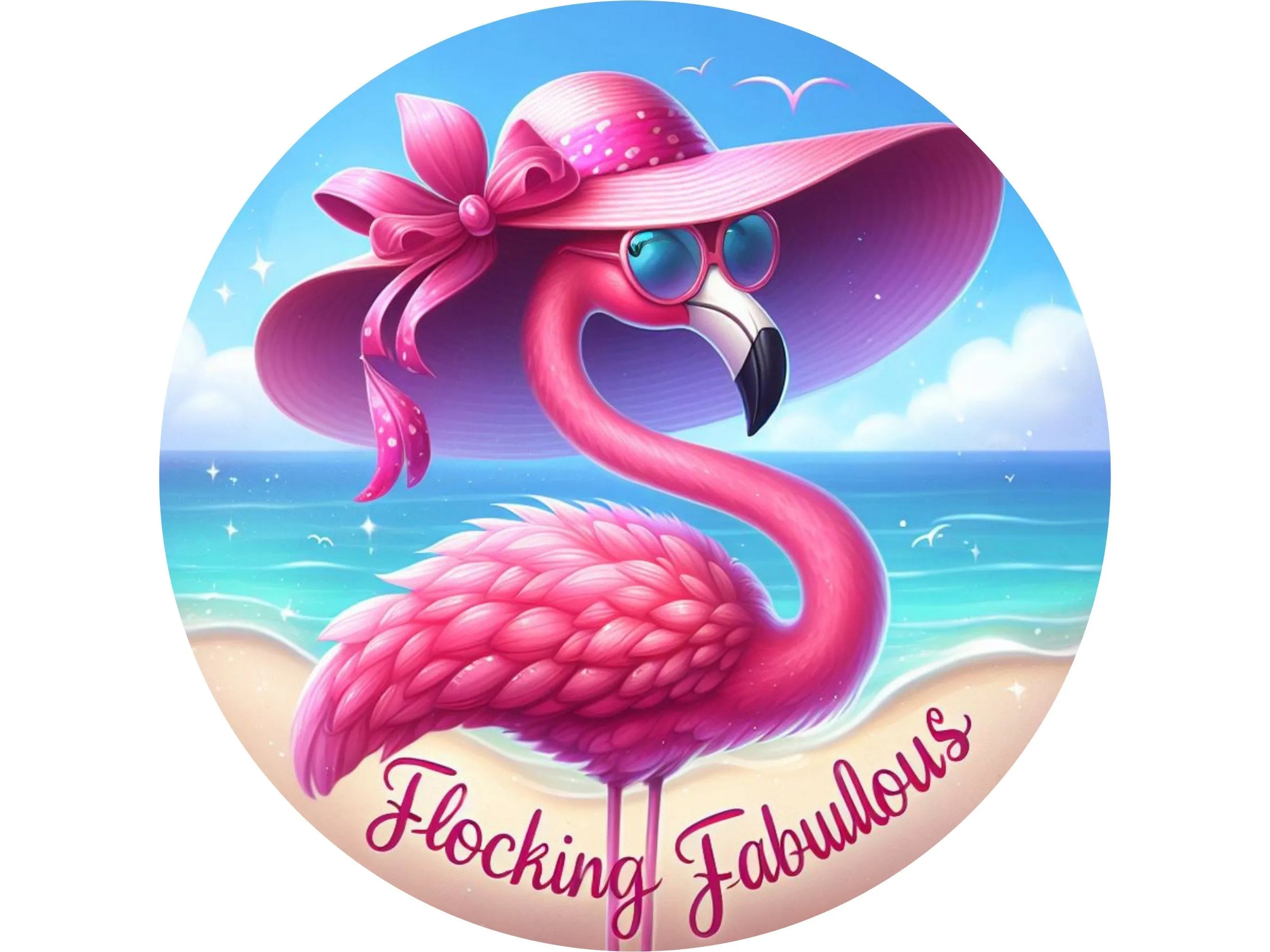 pink flamingo at the beach funny saying metal wreath sign, pink flamingo wall art, beach house sign