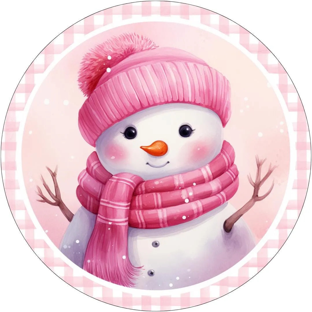 Pink Gingham Snowman Sign, Winter Wonderland Decor, Cute Christmas Snowman, Pink Holiday Decor, Snowman Wall Art, Christmas Home Decor