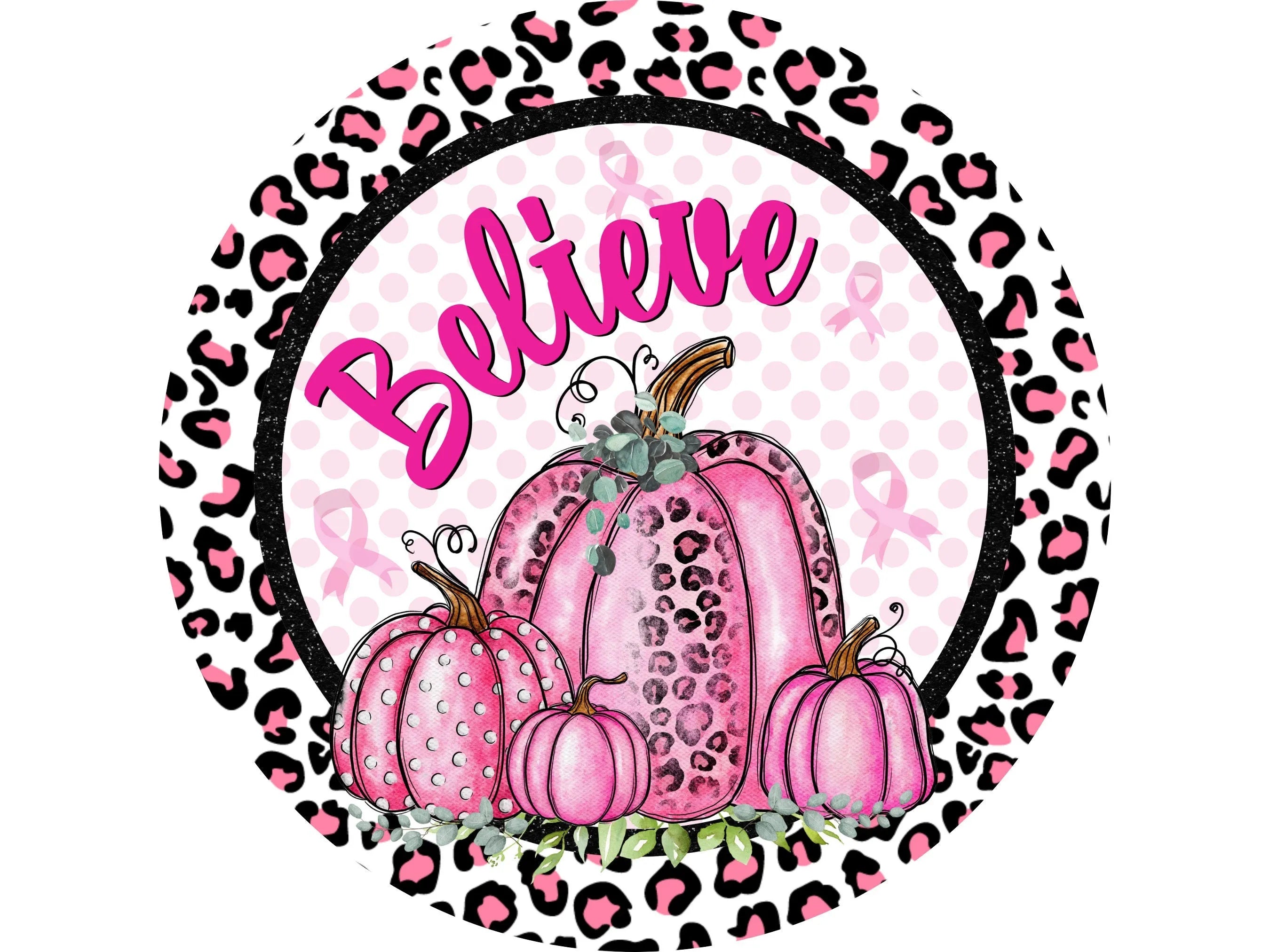 Pink Leopard Print Pumpkin Believe Decor, Animal print autumn pumpkin patch door sign, pink and black leopard print decoration