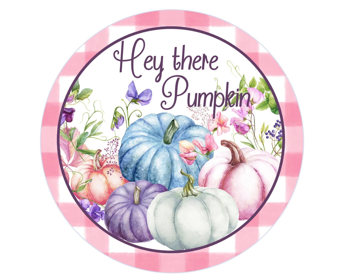 Pink pumpkin wreath sign, fall pumpkin wreath attachment, pumpkin patch decor, pumpkin party, fall party, farmhouse fall sign, pink and blue