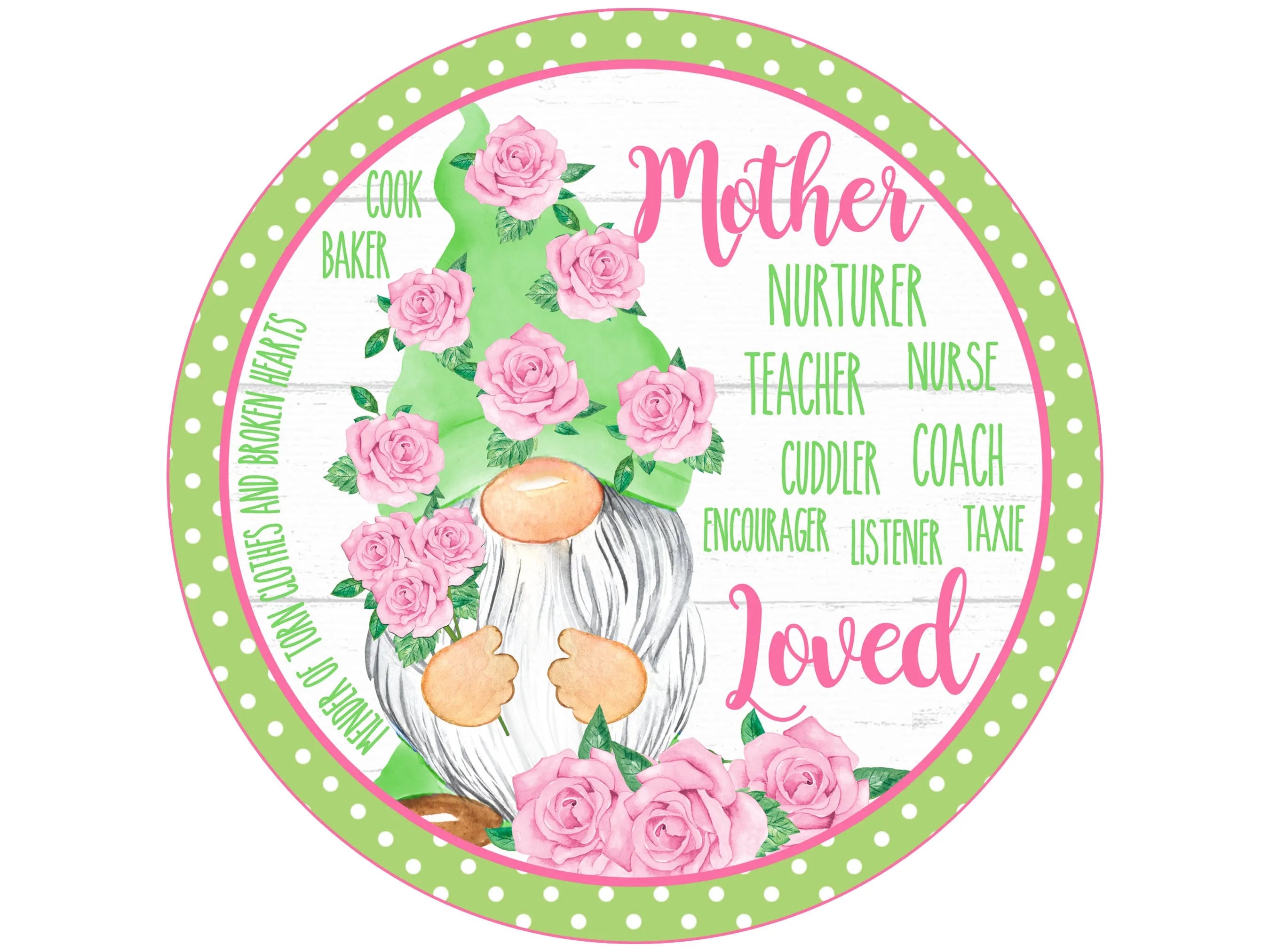 pink roses Gnome Mother's day wreath wreath sign, Mother's Day wreath attachment with sayings, Happy Mother's Day sign with gnome