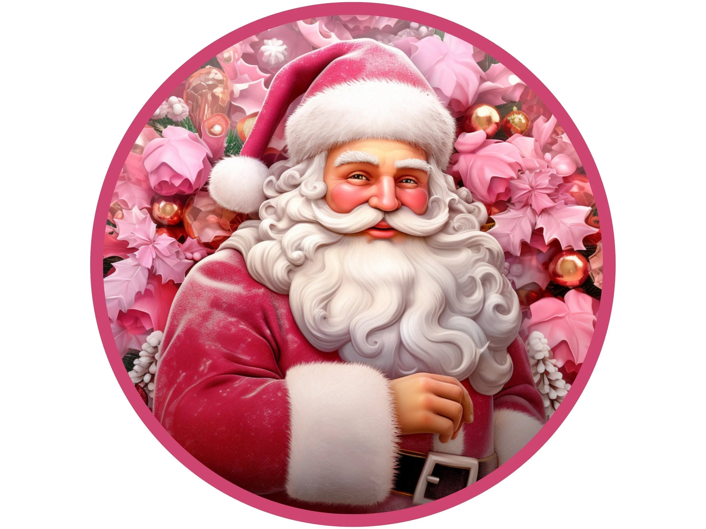 pink Santa Claus with holly Christmas wreath sign, sign for Christmas, sign for December