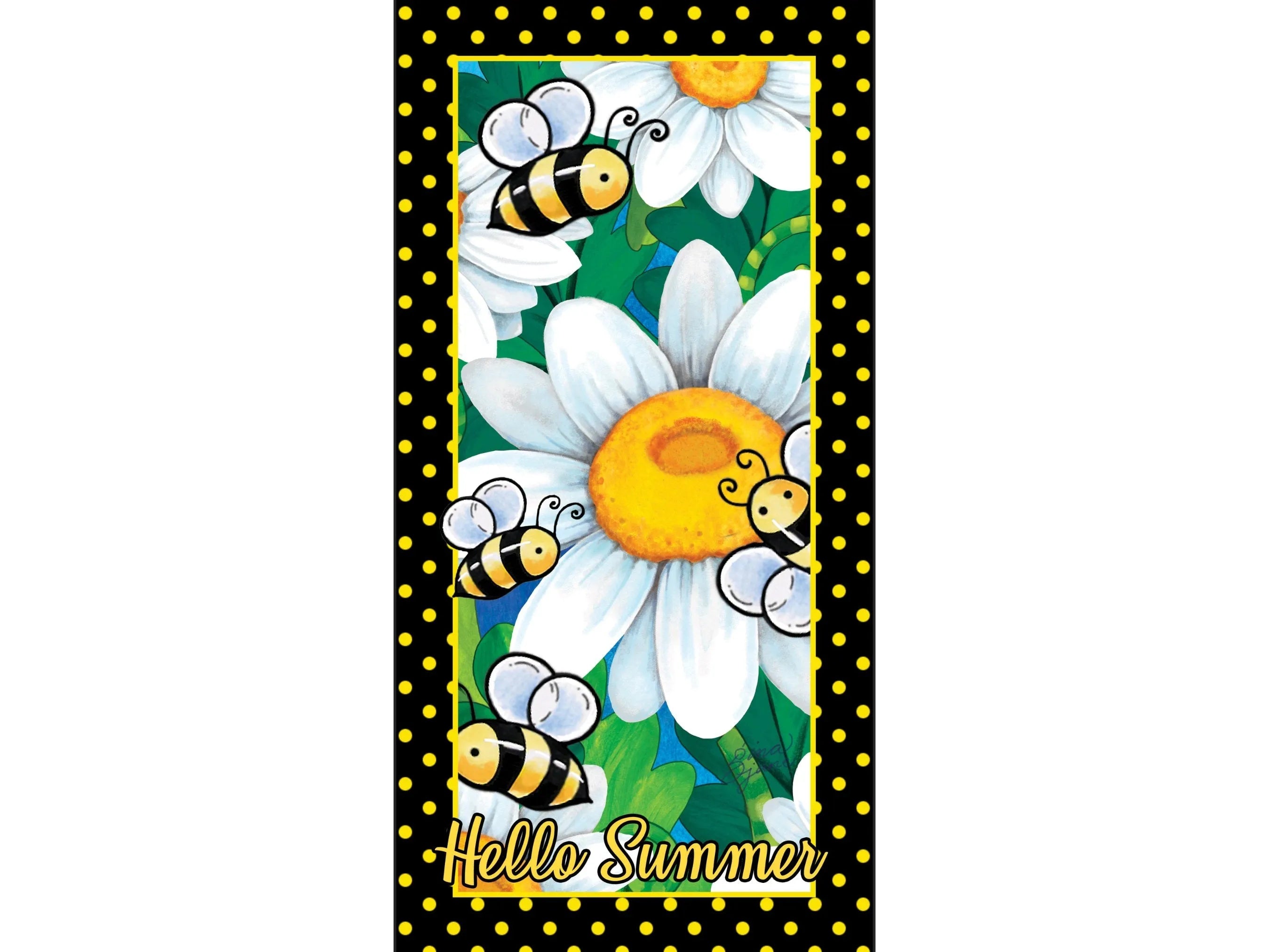 polka dot bees and daisies metal wreath sign, bees gathering pollen wall art, sign for summer, sign for kitchen