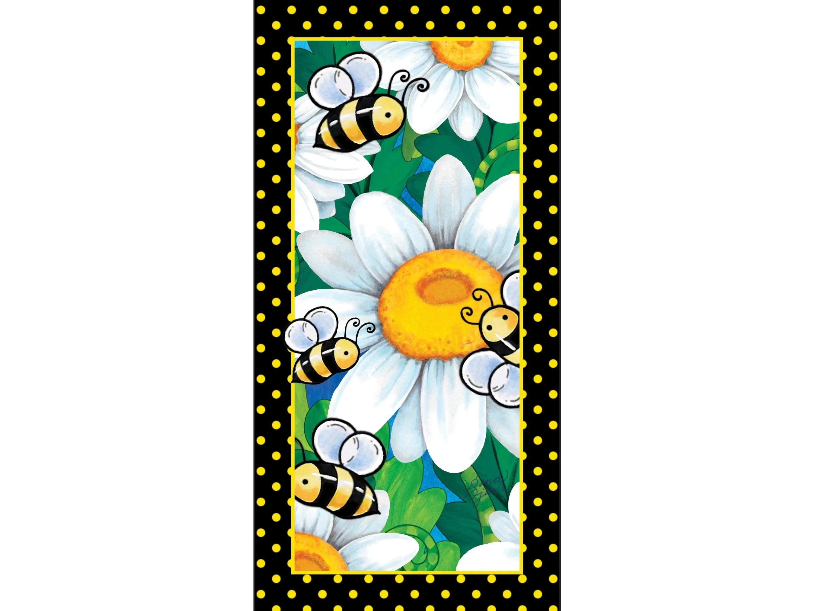 polka dot bees and daisies metal wreath sign, bees gathering pollen wall art, sign for summer, sign for kitchen