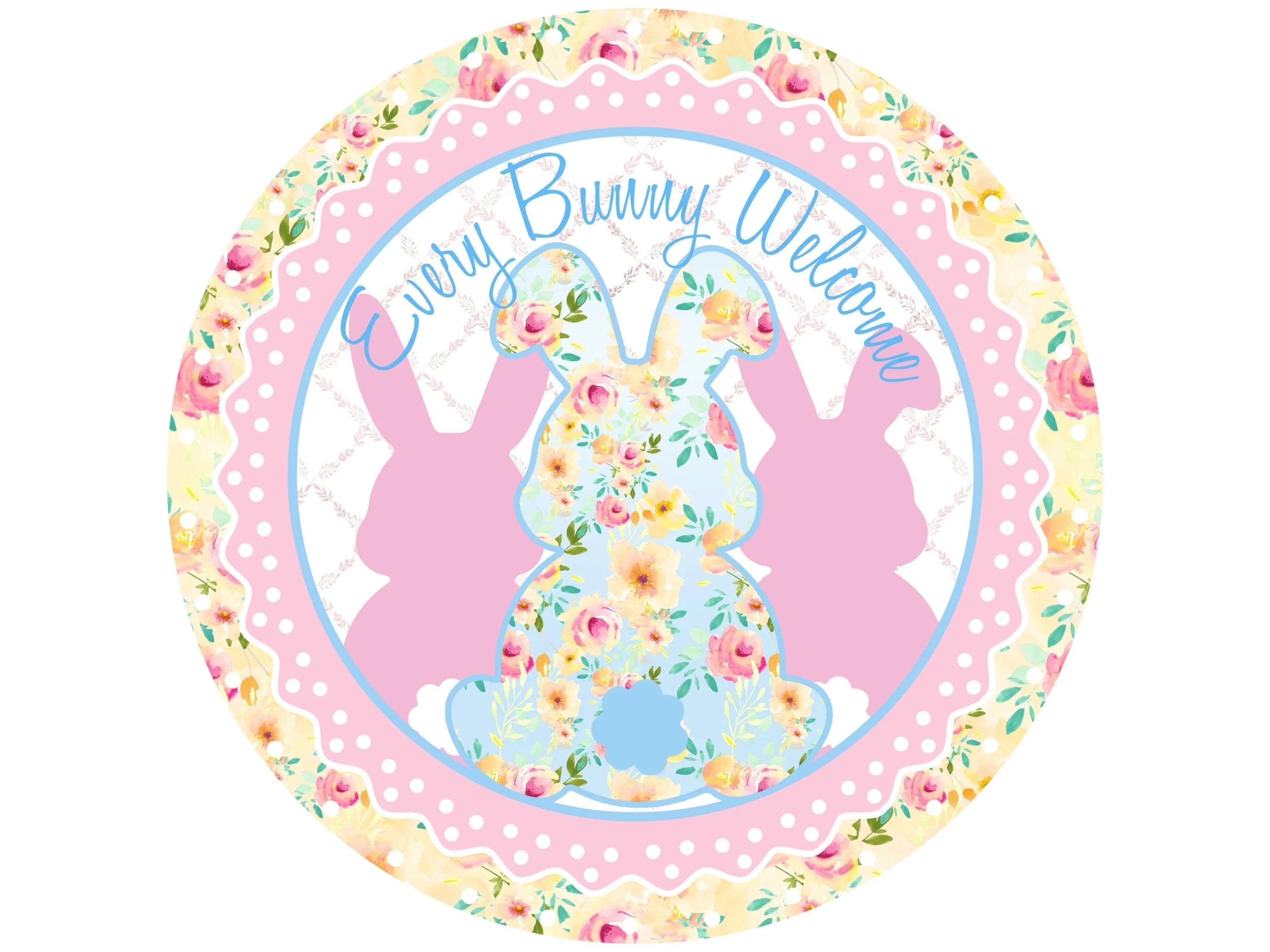 polka dot Floral Easter bunny butt wreath sign, Bunny butt floral wall art, Easter bunny wreath attachment, Easter party decoration