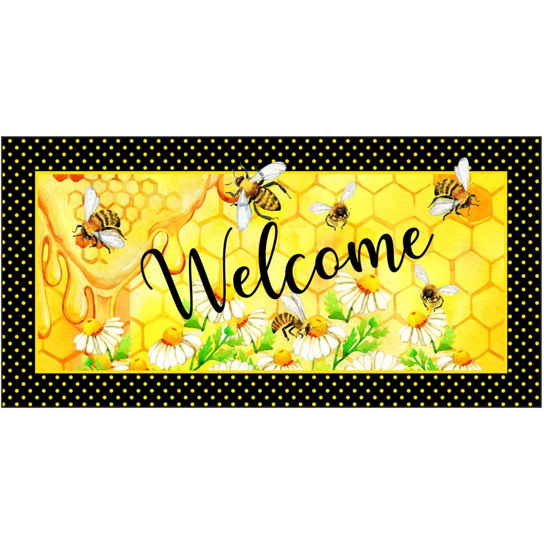 polka dot honey comb bumble bee metal wreath sign, yellow golden honey daisy bee wall art, sign for summer, sign for kitchen