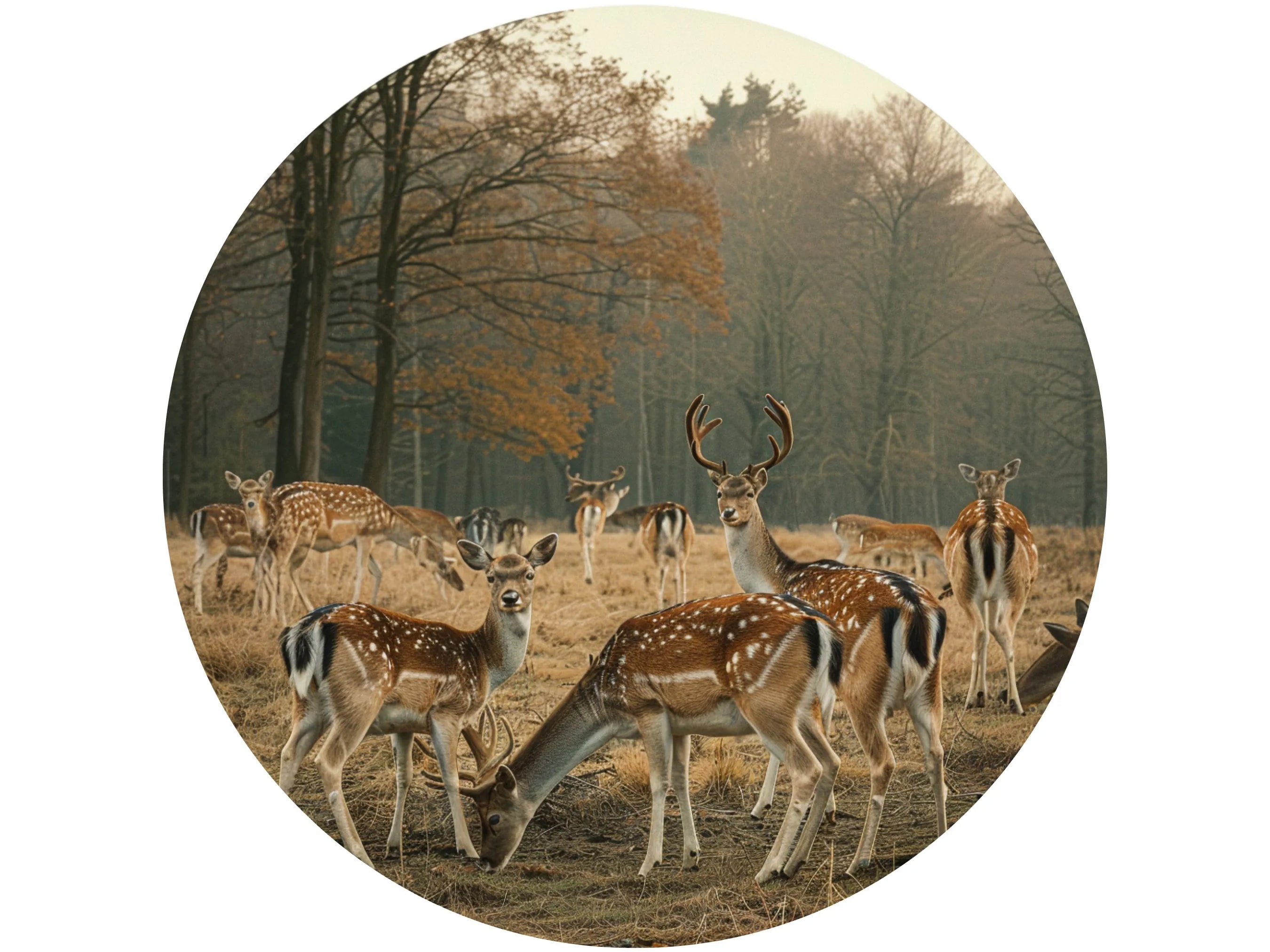 realistic deer grazing in a field metal wreath sign, family of deer eating wreath attachment