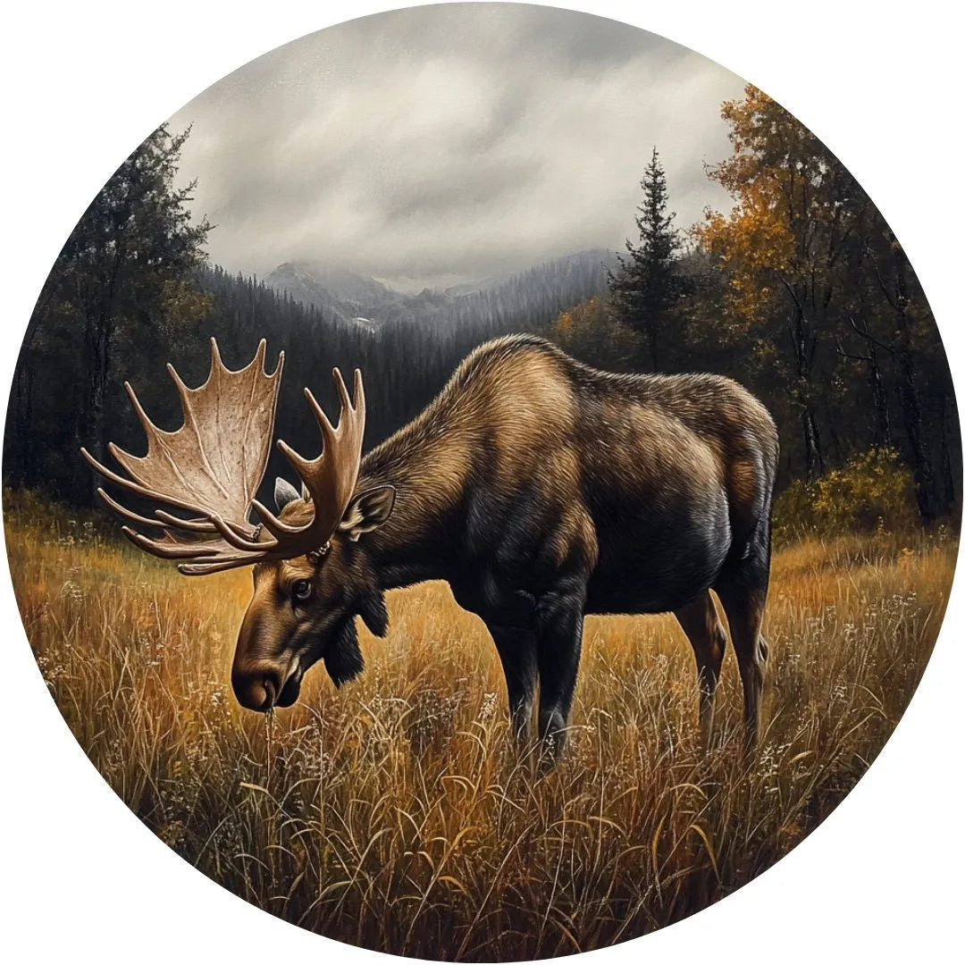 Realistic Moose Wall Sign, Rustic Cabin Decor, Wildlife Art for Lodge, Moose in Field Wall Art, Nature Inspired Home Decor