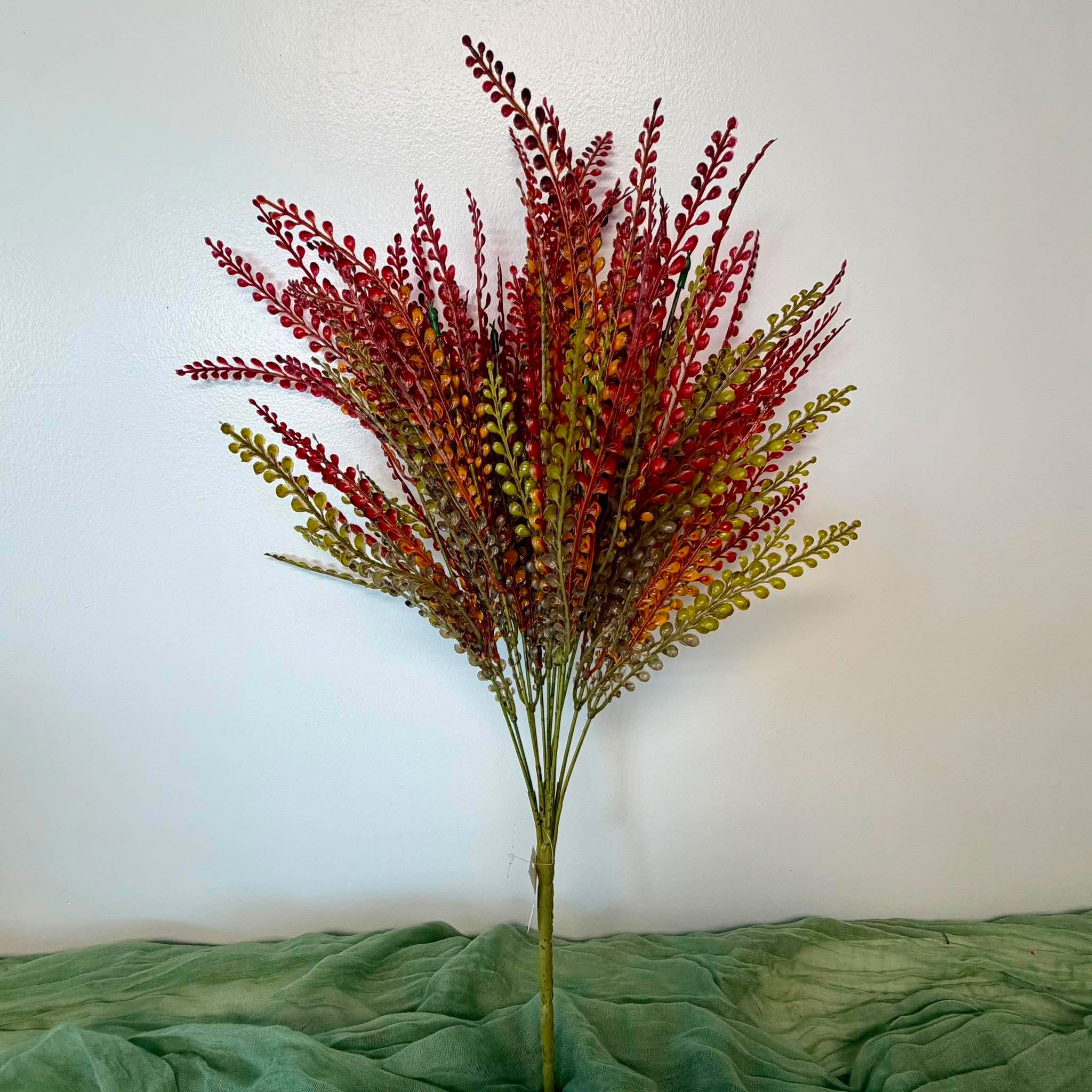22 Inch Red and Olive Fall Fern Bush with 12 Stems for Autumn Wreaths