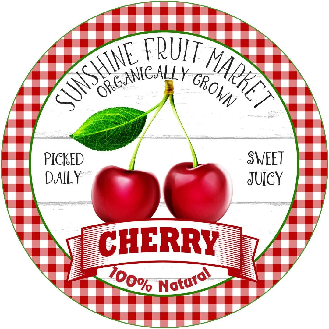 Red Gingham Cherries Wall Art, Sunshine Fruit Market Metal Sign, Vintage Cherry Kitchen Decor, Farmhouse Fruit Sign for Kitchen