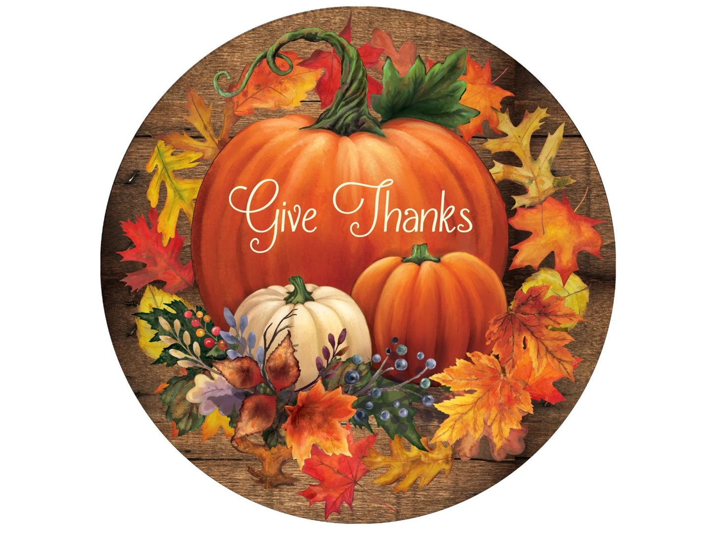 rustic barn wood give thanks pumpkins and leaves Thanksgiving wreath sign