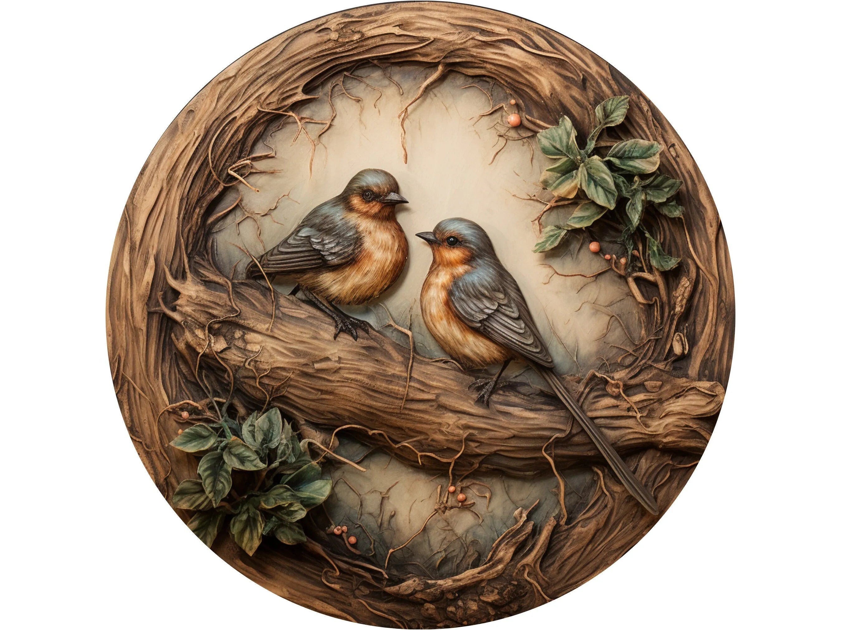 rustic blue love birds on branch wreath sign, woodland birds in forest wall art, farmhouse sign for March