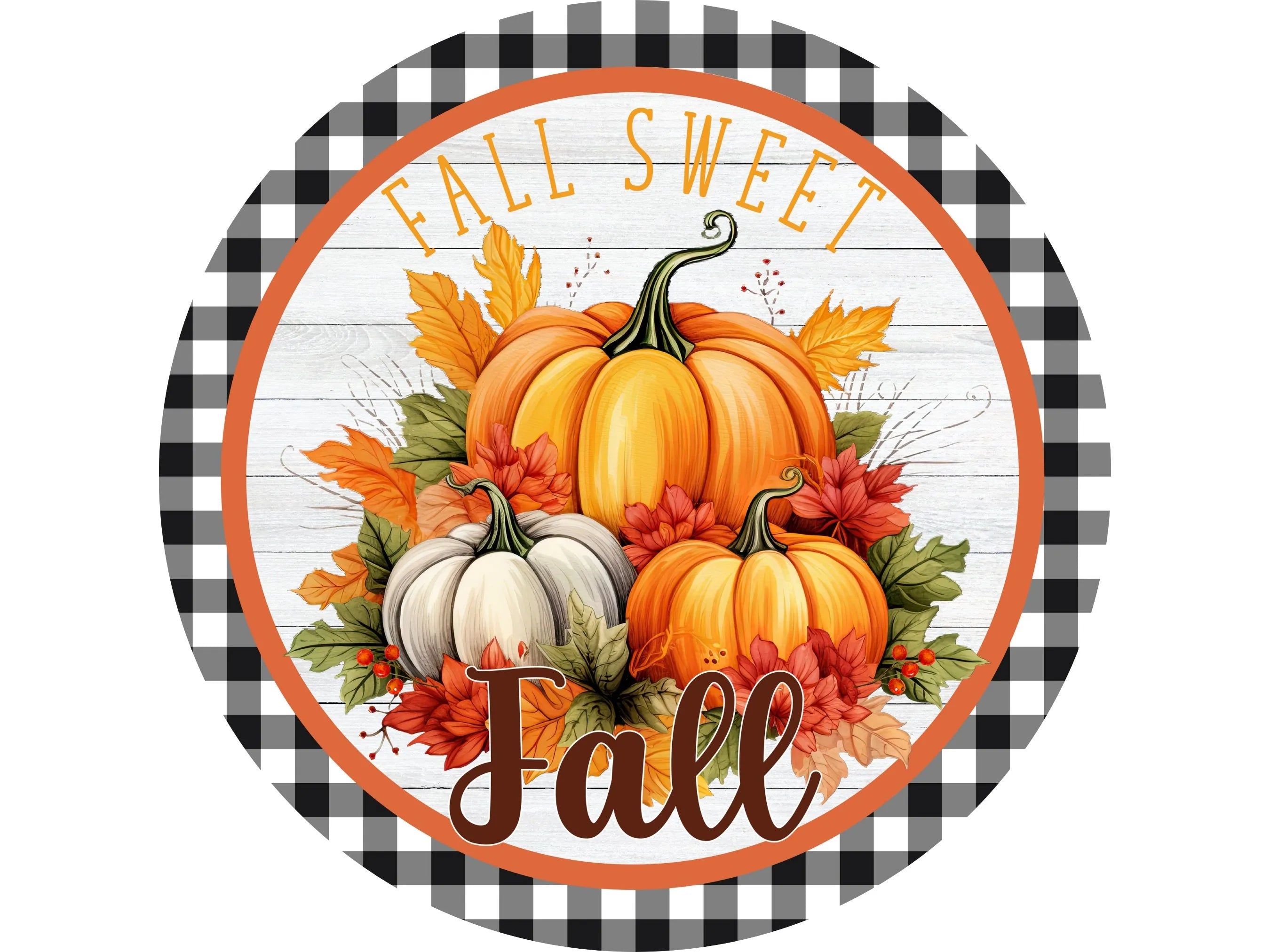 Rustic Fall Sweet Fall Pumpkin Sign, Buffalo Check Farmhouse Decor, Autumn Wreath Accent, Seasonal Home Decoration