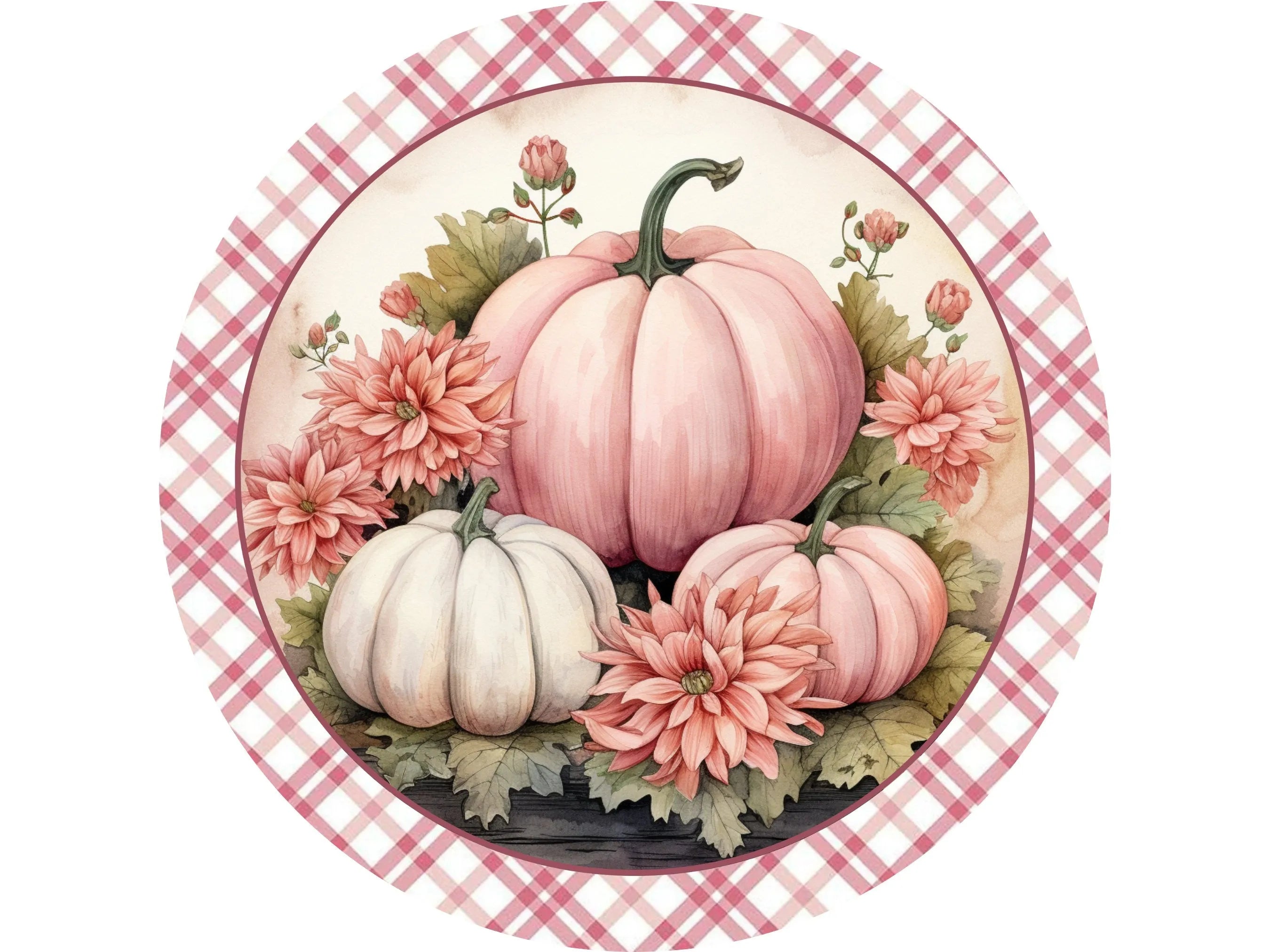 Rustic Pink Pumpkins Sign, Fall Floral Metal Art, Farmhouse Autumn Wall Decor