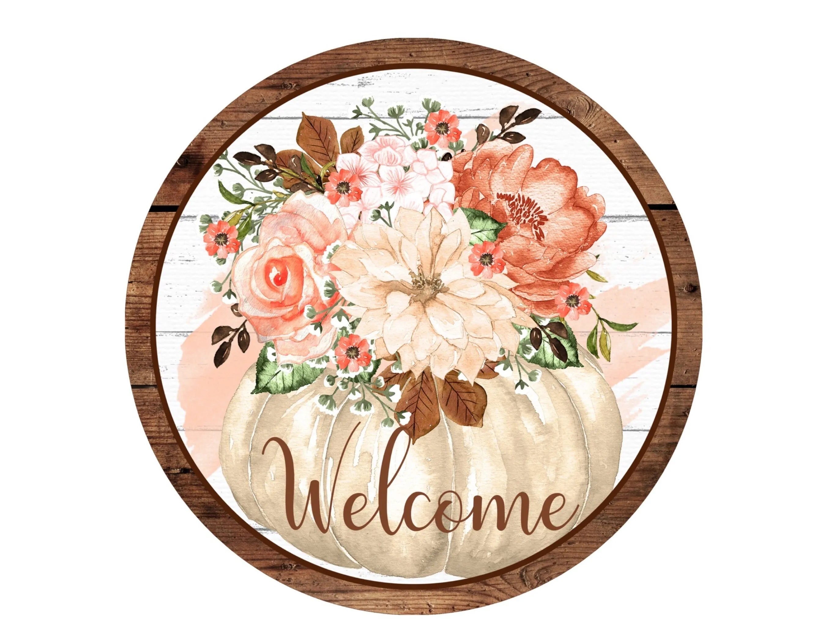 rustic shiplap boho floral pumpkin fall welcome wreath sign