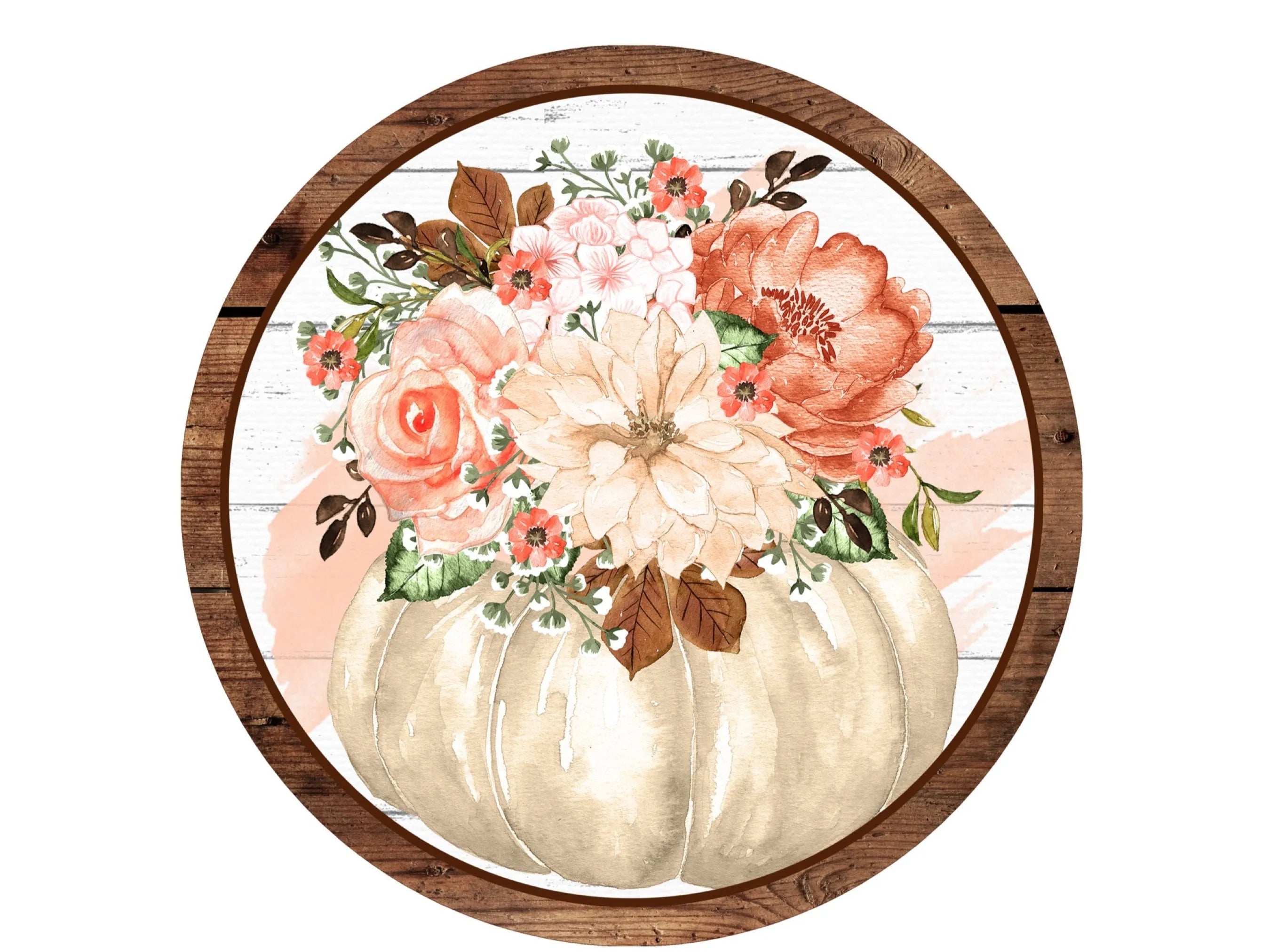 rustic shiplap boho floral pumpkin fall wreath sign