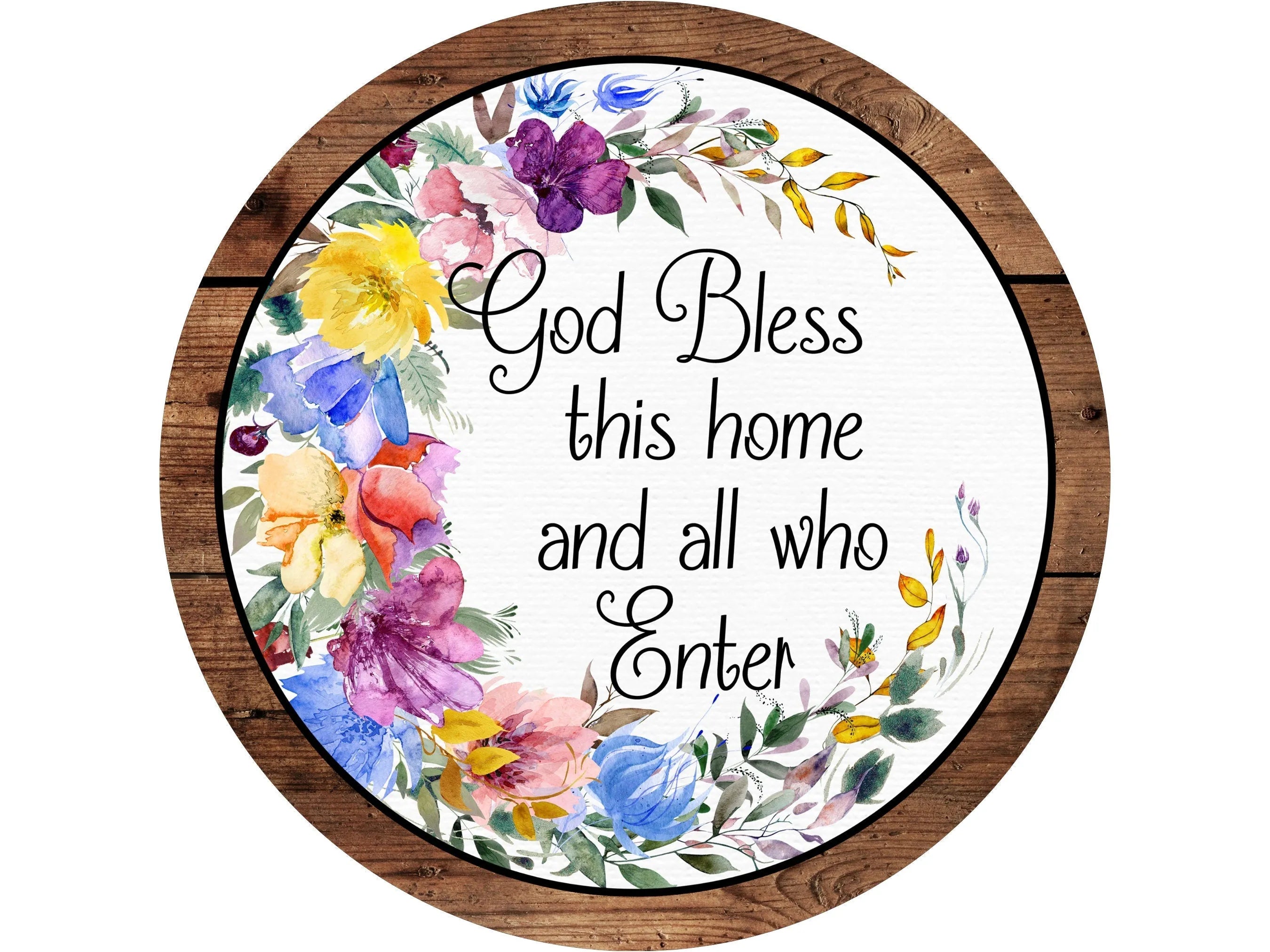 rustic spring daisy flowers barn wood wreath sign, floral watercolor rustic wood border wall art